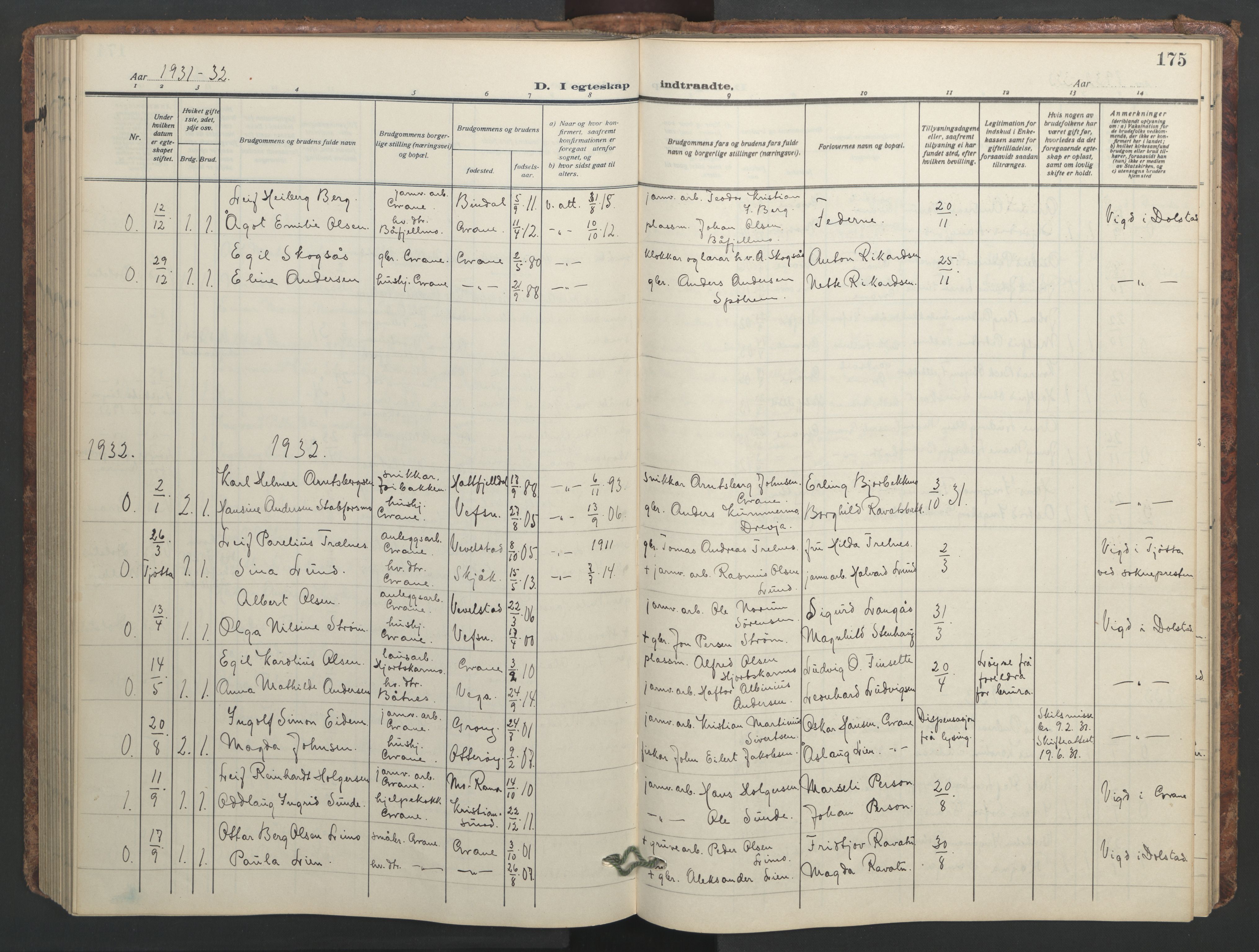 Ministerialprotokoller, klokkerbøker og fødselsregistre - Nordland, AV/SAT-A-1459/824/L0341: Klokkerbok nr. 824C01, 1916-1957, s. 175