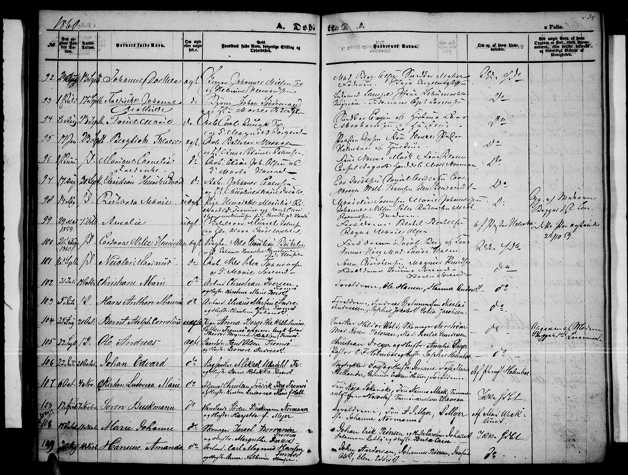 Tromsø sokneprestkontor/stiftsprosti/domprosti, AV/SATØ-S-1343/G/Gb/L0006klokker: Klokkerbok nr. 6, 1857-1866, s. 34