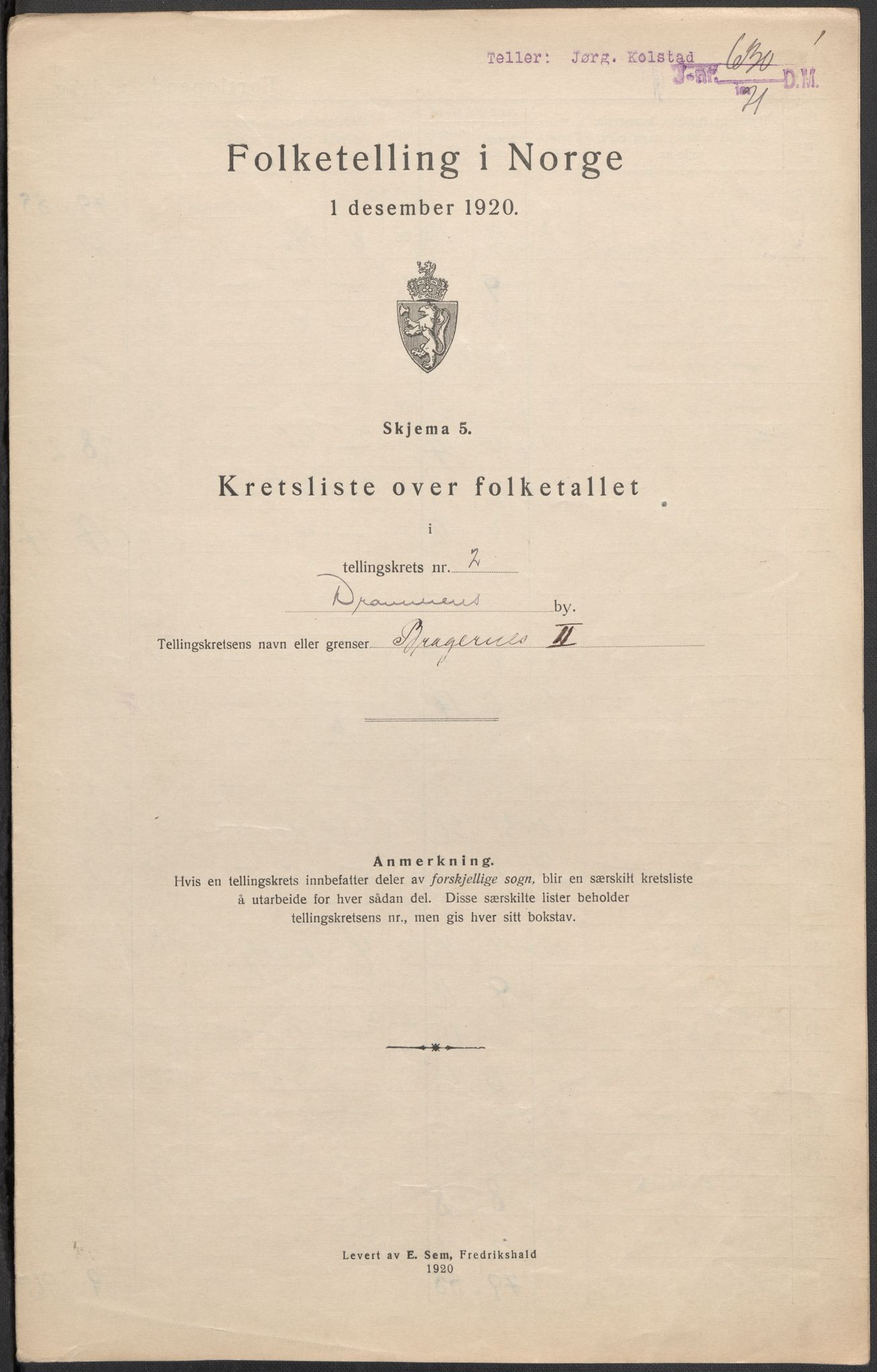 SAKO, Folketelling 1920 for 0602 Drammen kjøpstad, 1920, s. 13