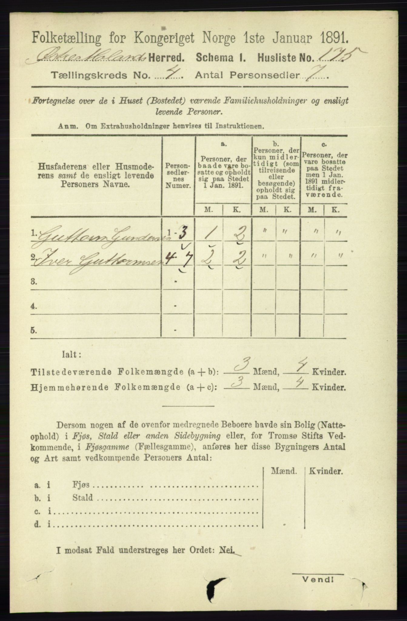 RA, Folketelling 1891 for 0918 Austre Moland herred, 1891, s. 2076