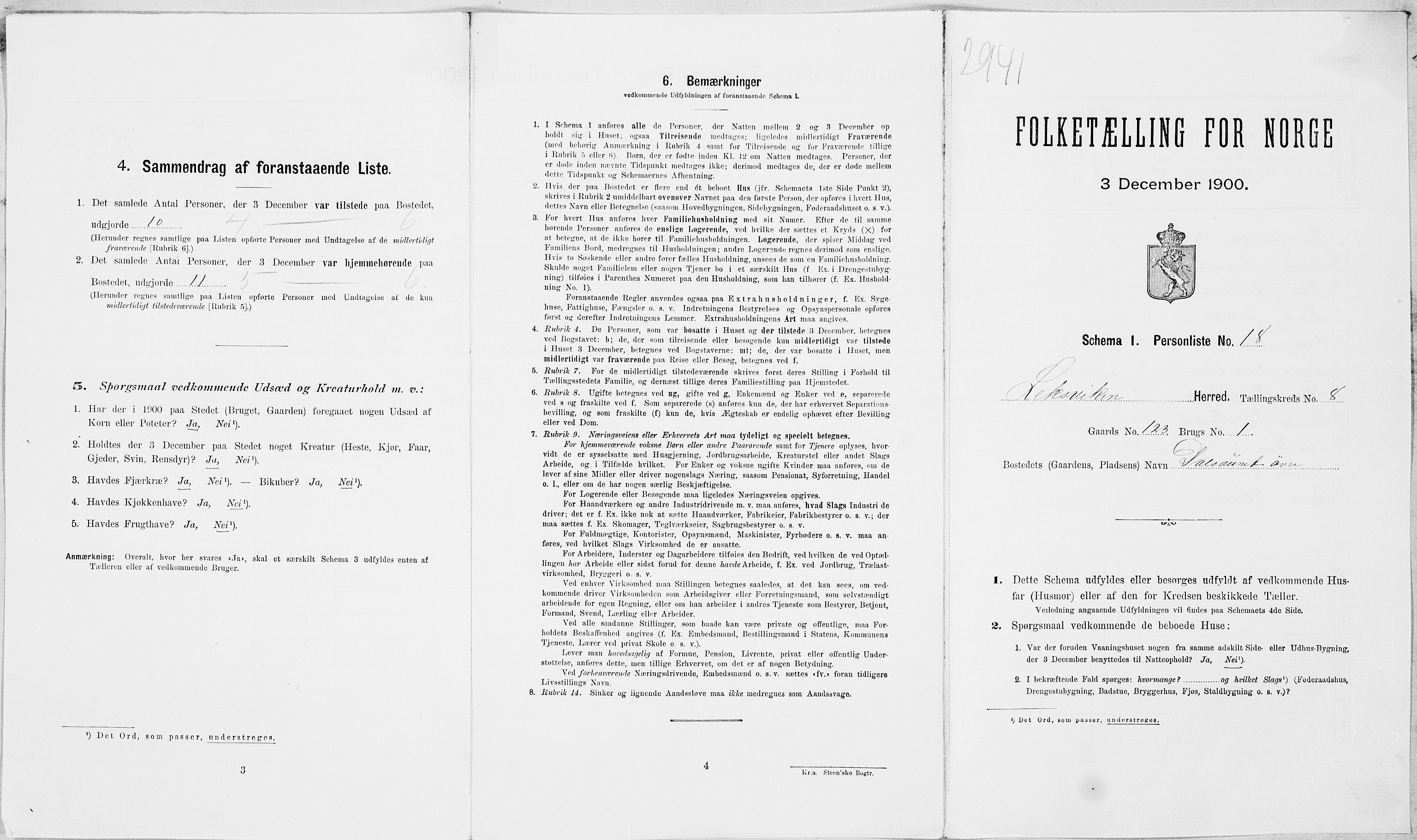 SAT, Folketelling 1900 for 1718 Leksvik herred, 1900, s. 943