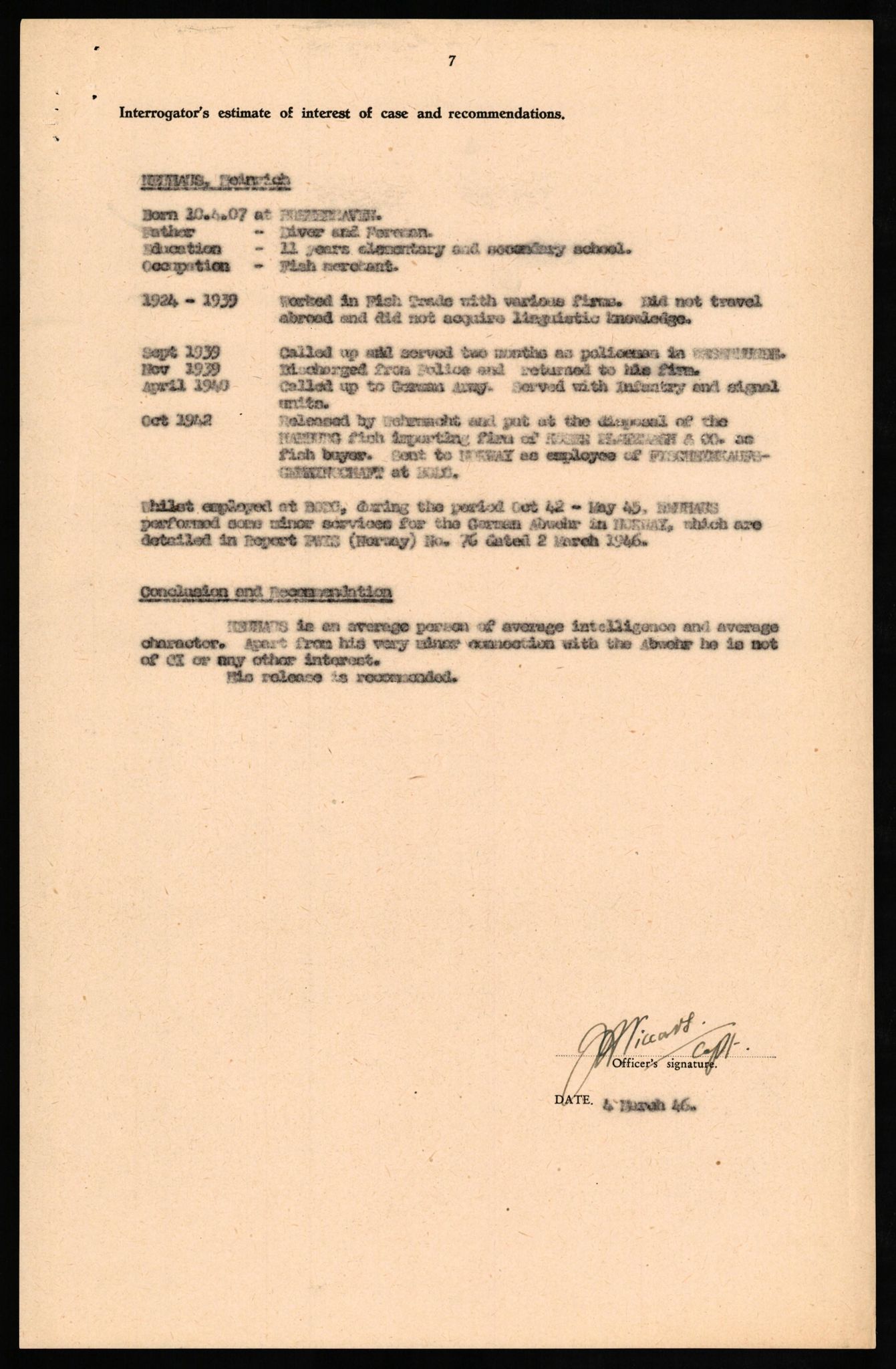 Forsvaret, Forsvarets overkommando II, AV/RA-RAFA-3915/D/Db/L0024: CI Questionaires. Tyske okkupasjonsstyrker i Norge. Tyskere., 1945-1946, s. 26