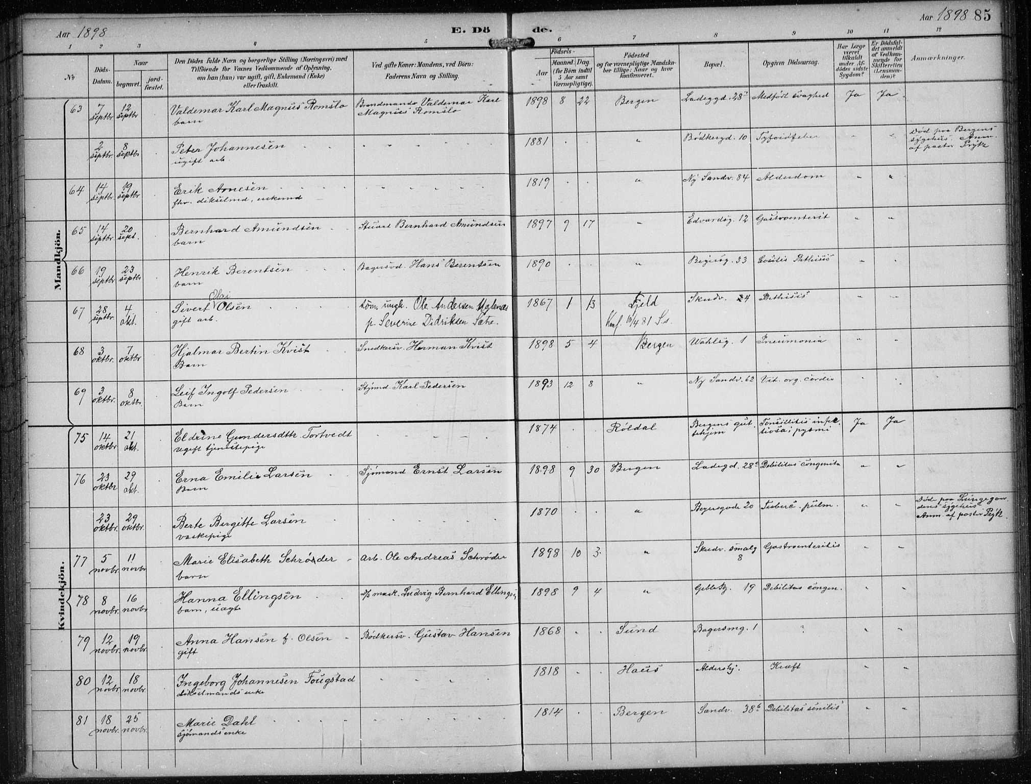 Sandviken Sokneprestembete, AV/SAB-A-77601/H/Ha/L0018: Ministerialbok nr. E 1, 1893-1905, s. 85