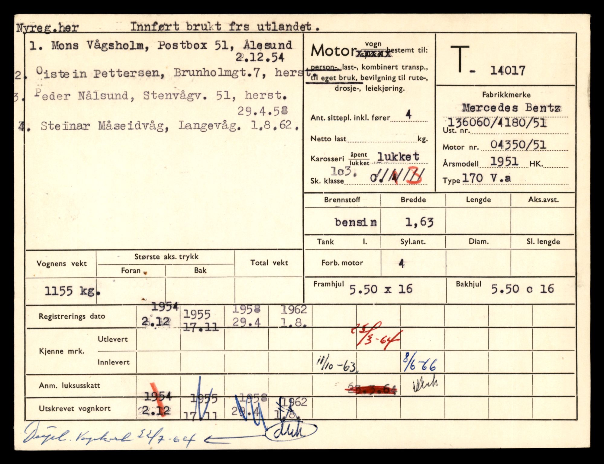Møre og Romsdal vegkontor - Ålesund trafikkstasjon, AV/SAT-A-4099/F/Fe/L0042: Registreringskort for kjøretøy T 13906 - T 14079, 1927-1998, s. 1641