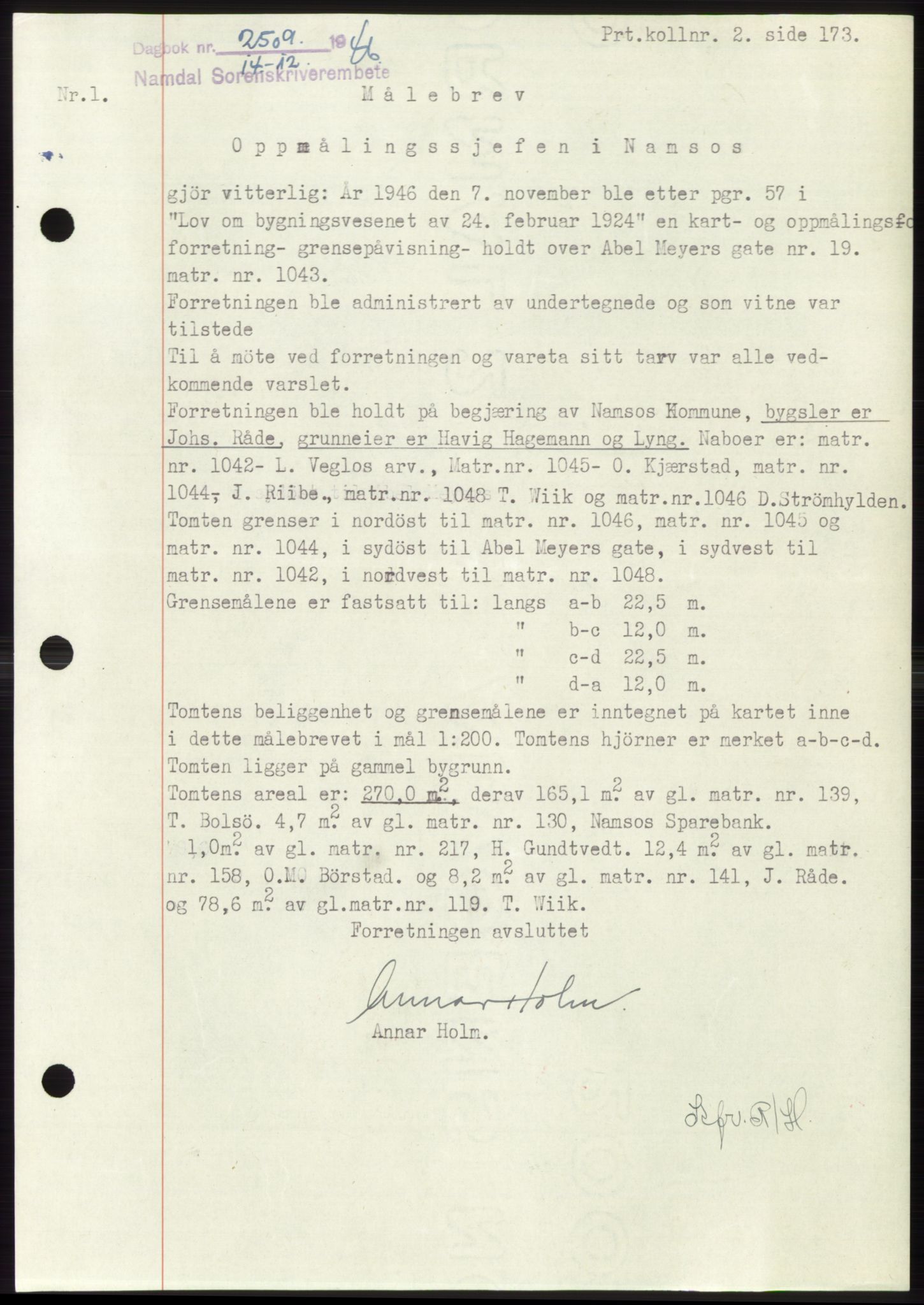 Namdal sorenskriveri, SAT/A-4133/1/2/2C: Pantebok nr. -, 1946-1947, Dagboknr: 2509/1946