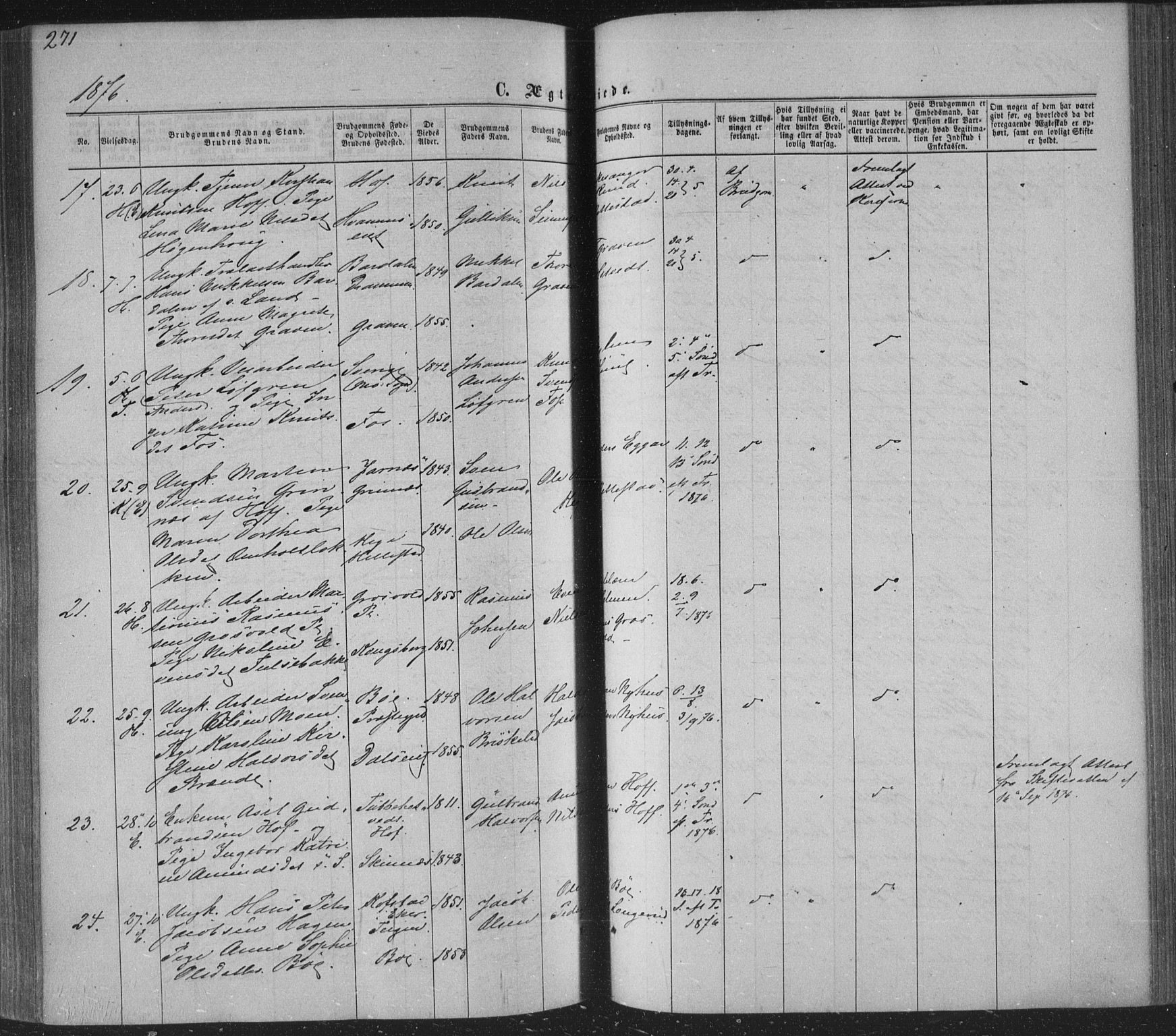 Sandsvær kirkebøker, AV/SAKO-A-244/F/Fa/L0007: Ministerialbok nr. I 7, 1869-1877, s. 271