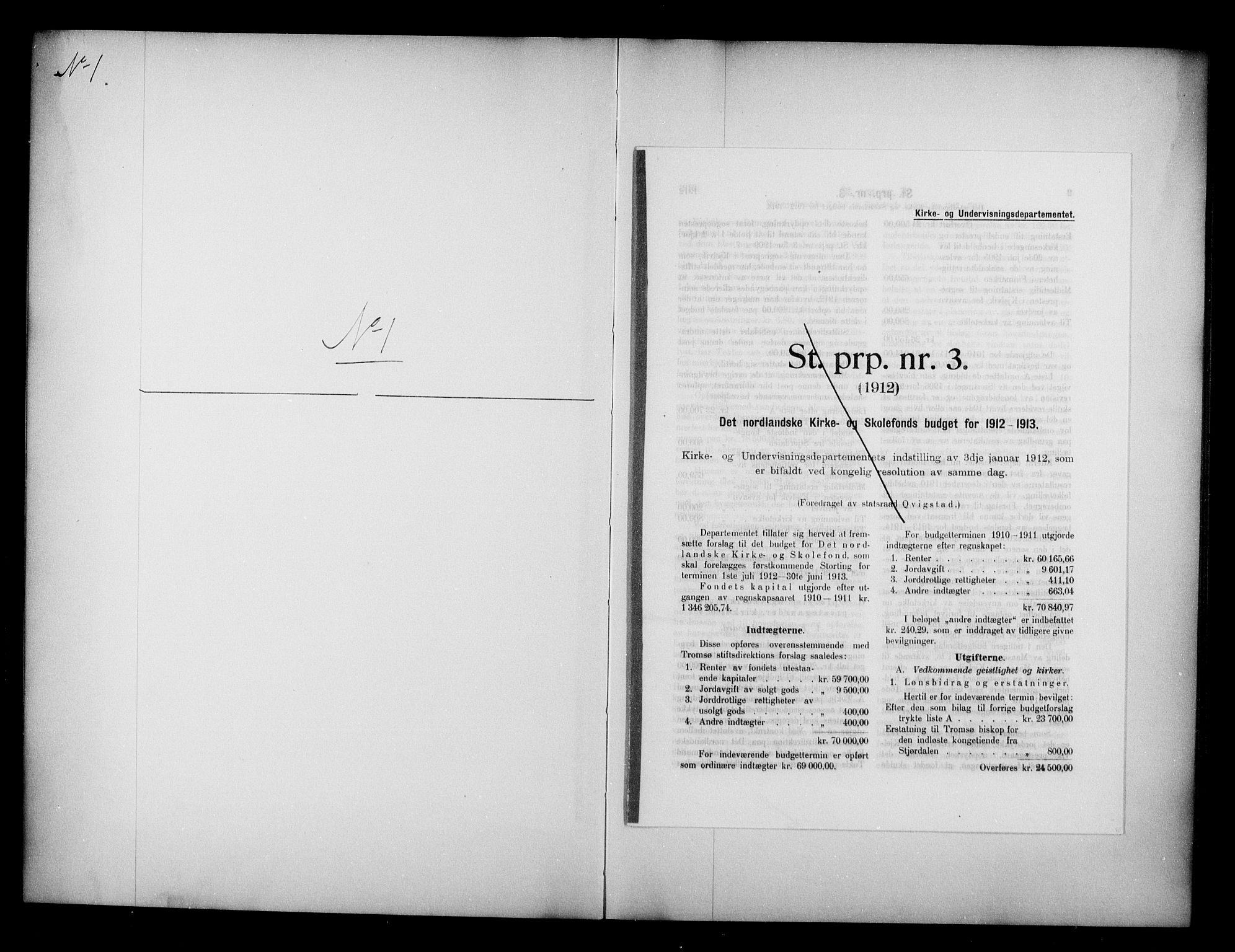 Kirke- og undervisningsdepartementet, Kontoret  for kirke og geistlighet A, AV/RA-S-1007/A/Aa/L0307: Referatprotokoll bd. 1. Ref.nr. 1-140, 1912