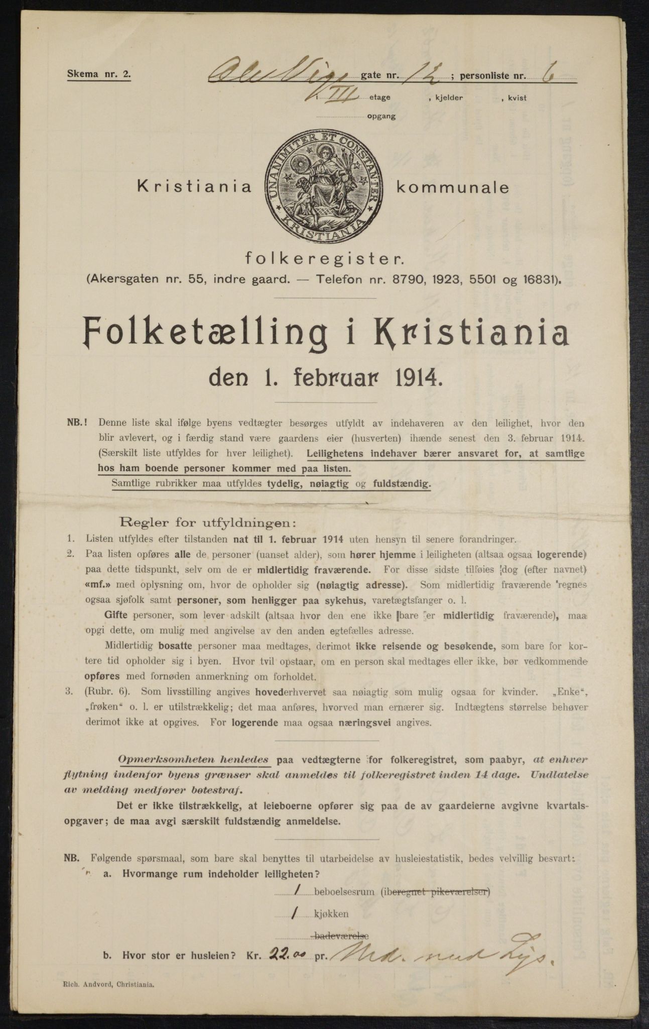 OBA, Kommunal folketelling 1.2.1914 for Kristiania, 1914, s. 75561