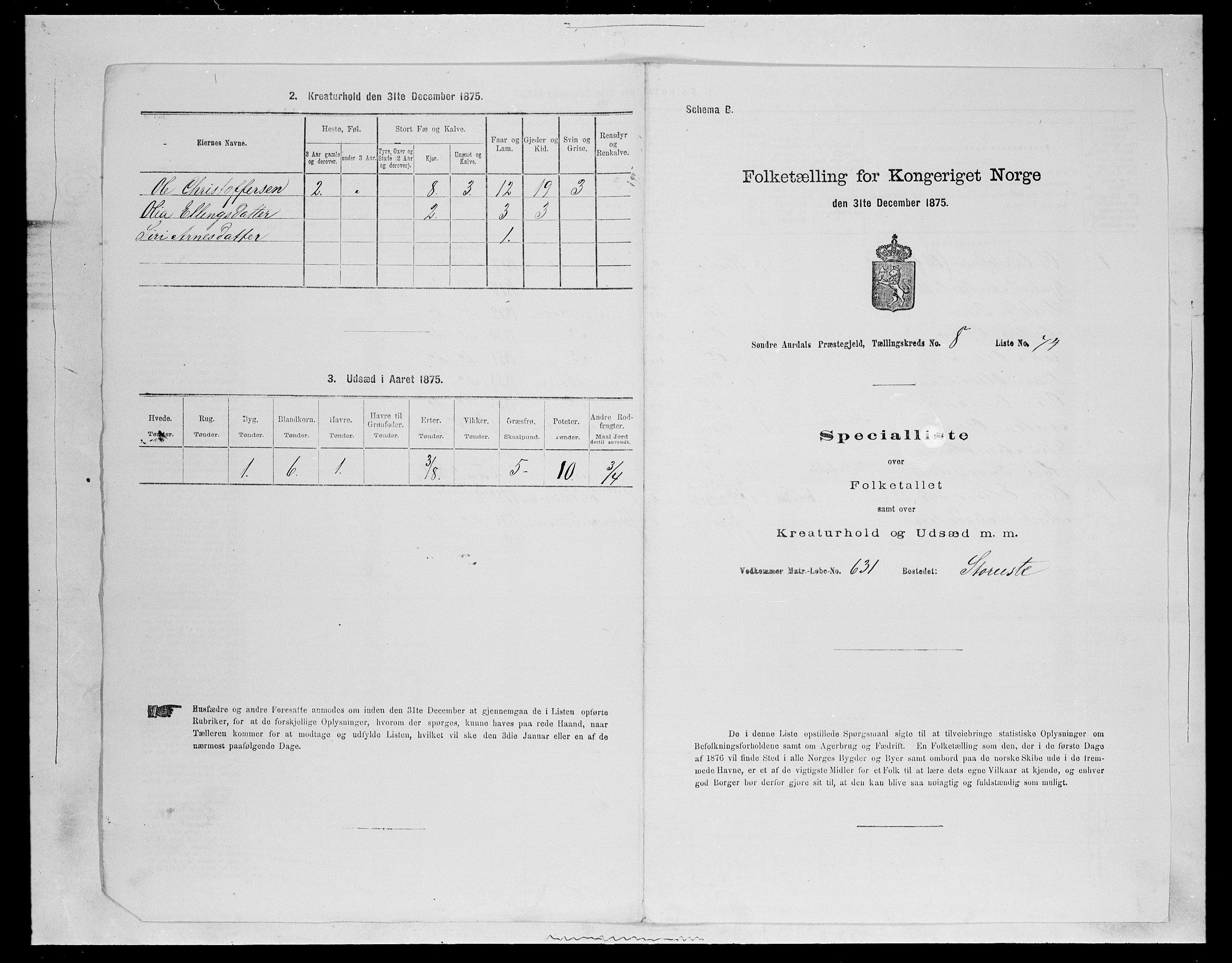 SAH, Folketelling 1875 for 0540P Sør-Aurdal prestegjeld, 1875, s. 1435