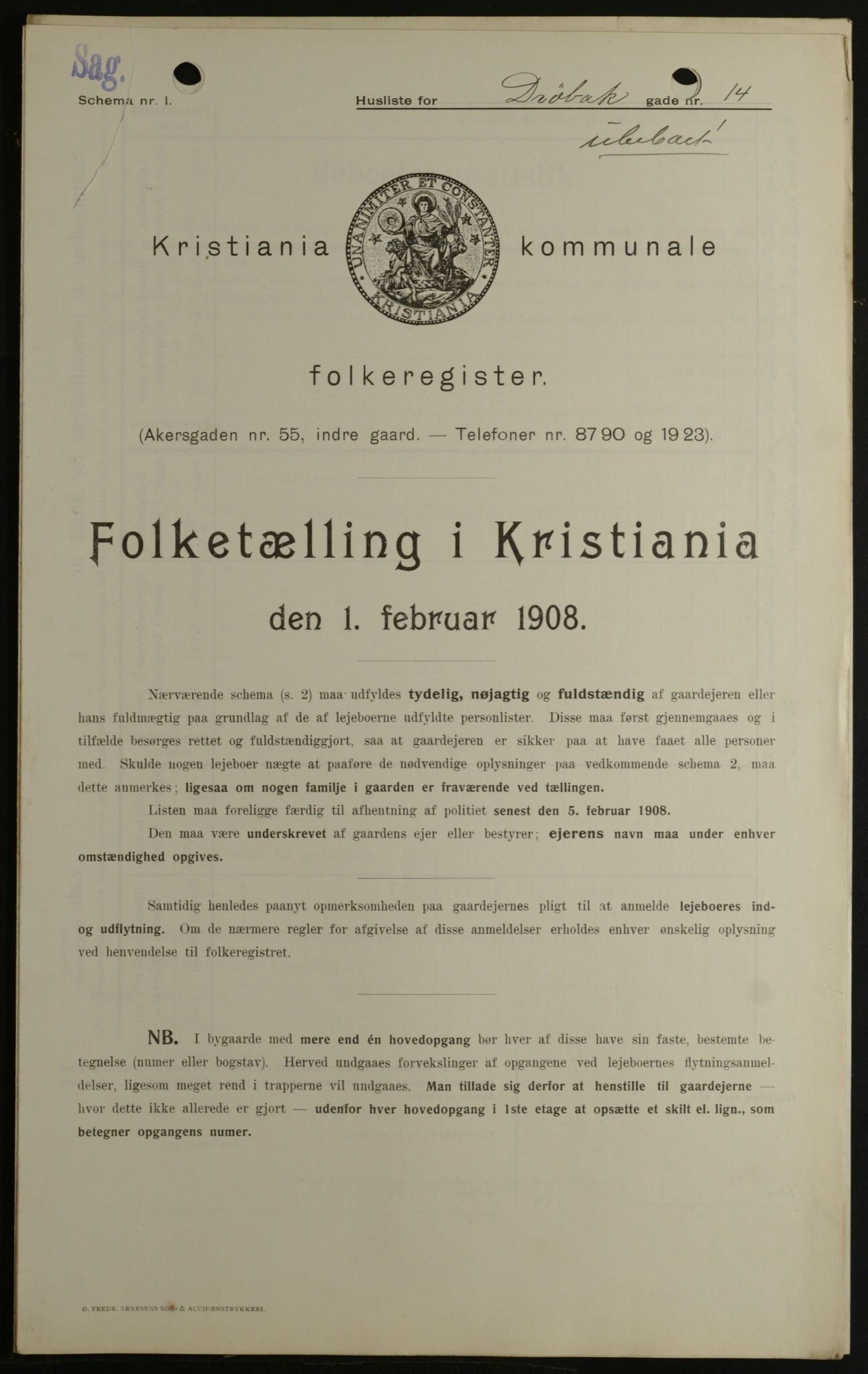 OBA, Kommunal folketelling 1.2.1908 for Kristiania kjøpstad, 1908, s. 16185