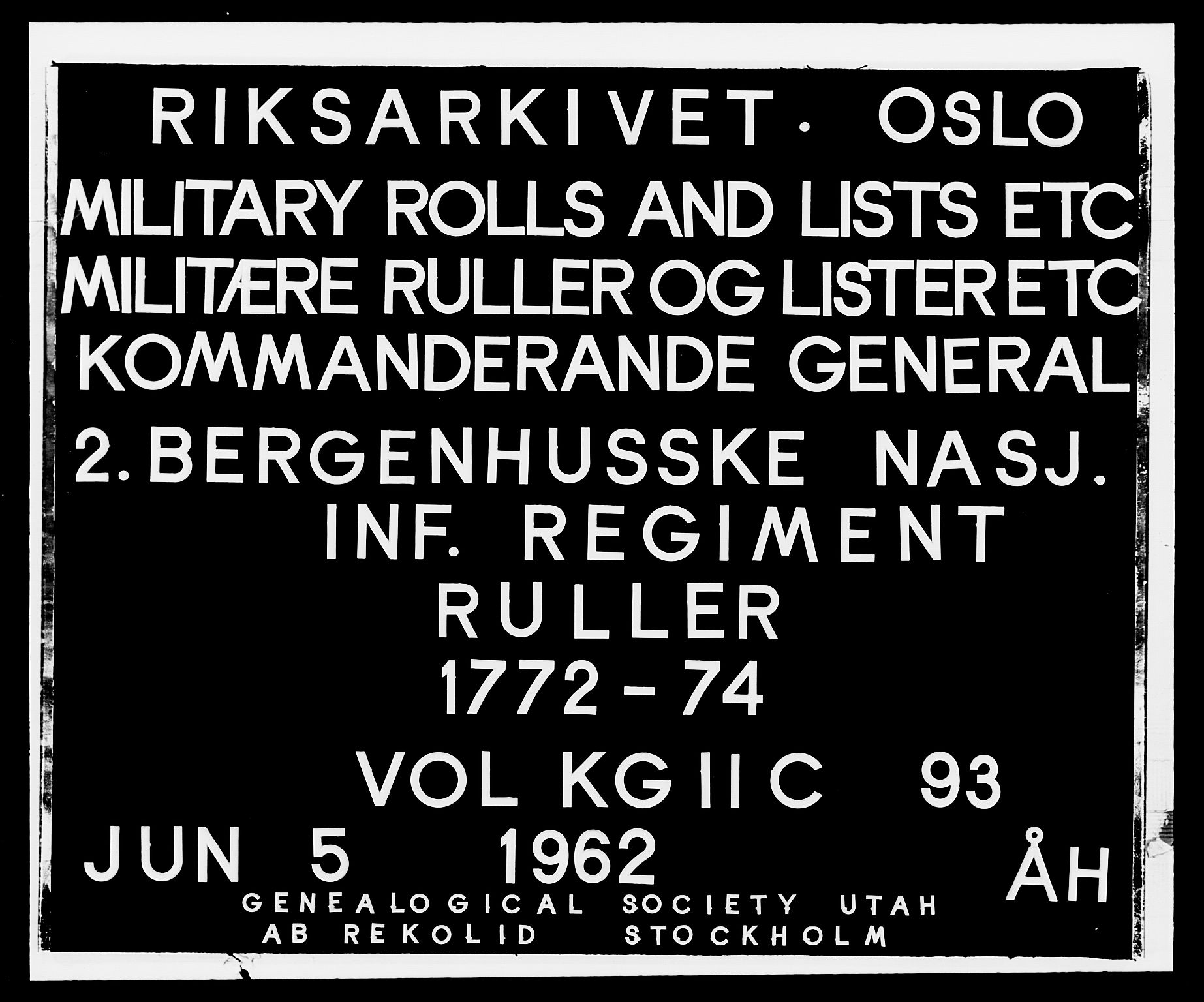 Generalitets- og kommissariatskollegiet, Det kongelige norske kommissariatskollegium, RA/EA-5420/E/Eh/L0093: 2. Bergenhusiske nasjonale infanteriregiment, 1772-1774, s. 1