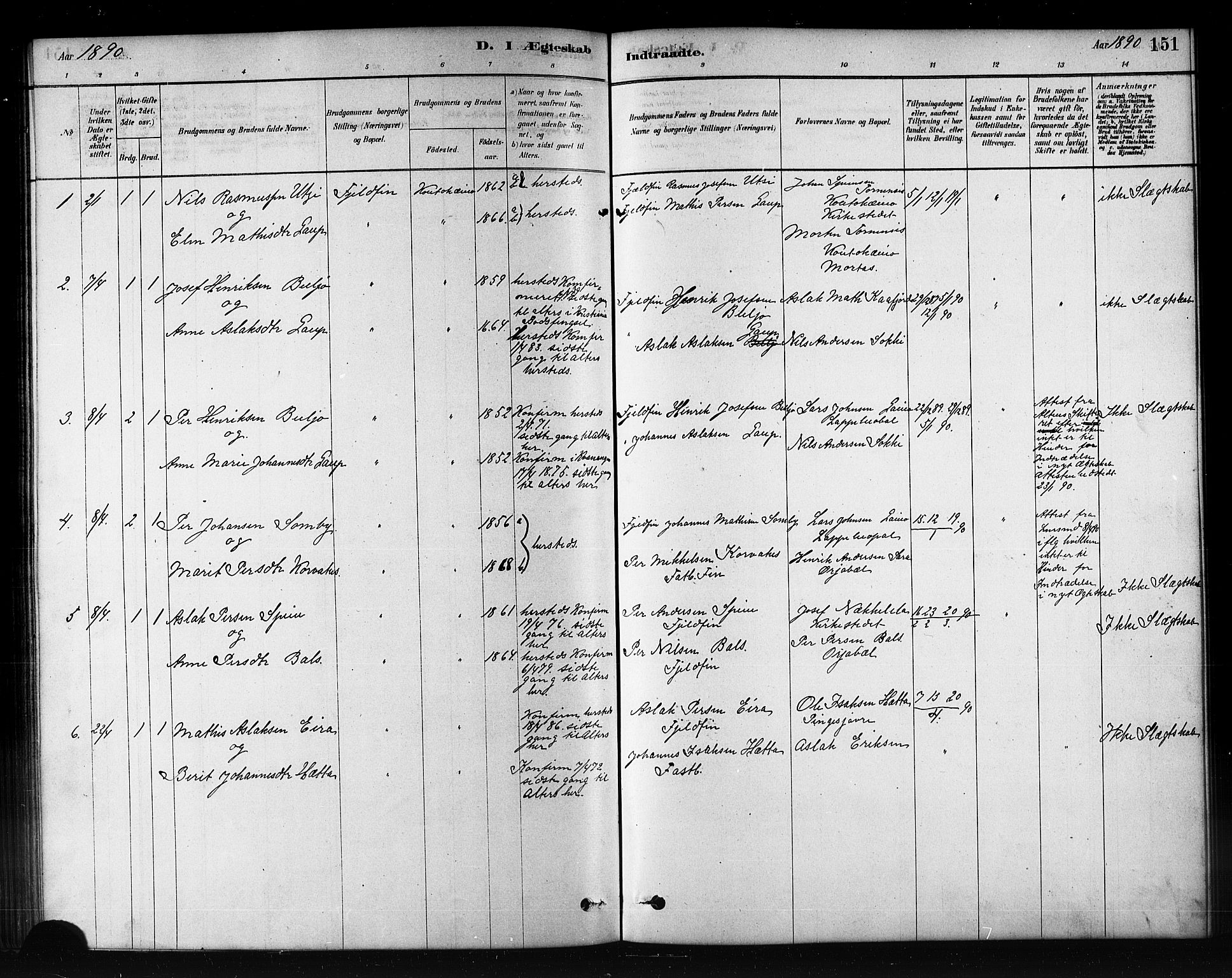 Kautokeino sokneprestembete, AV/SATØ-S-1340/H/Hb/L0002.klokk: Klokkerbok nr. 2, 1877-1896, s. 151