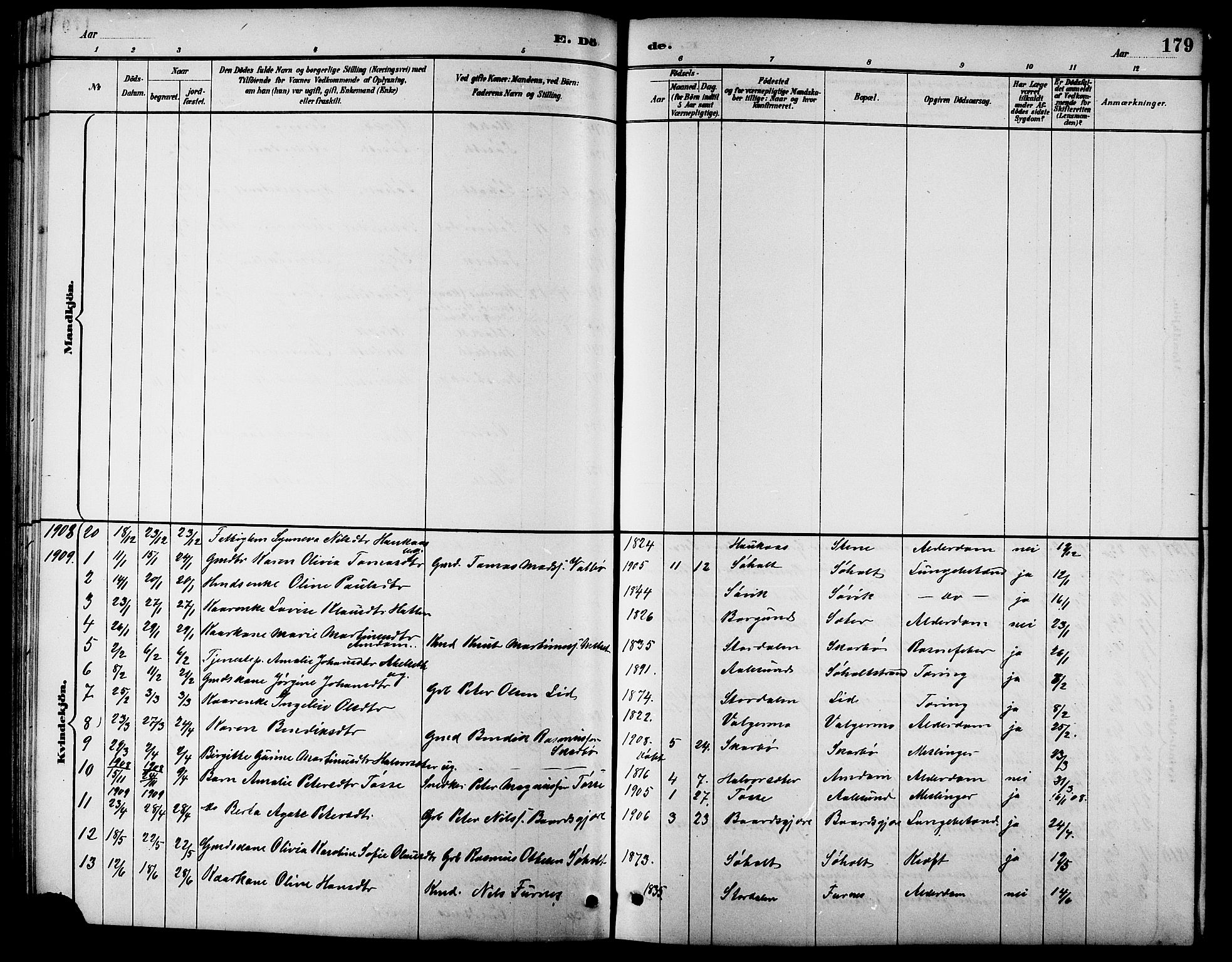 Ministerialprotokoller, klokkerbøker og fødselsregistre - Møre og Romsdal, SAT/A-1454/522/L0327: Klokkerbok nr. 522C06, 1890-1915, s. 179
