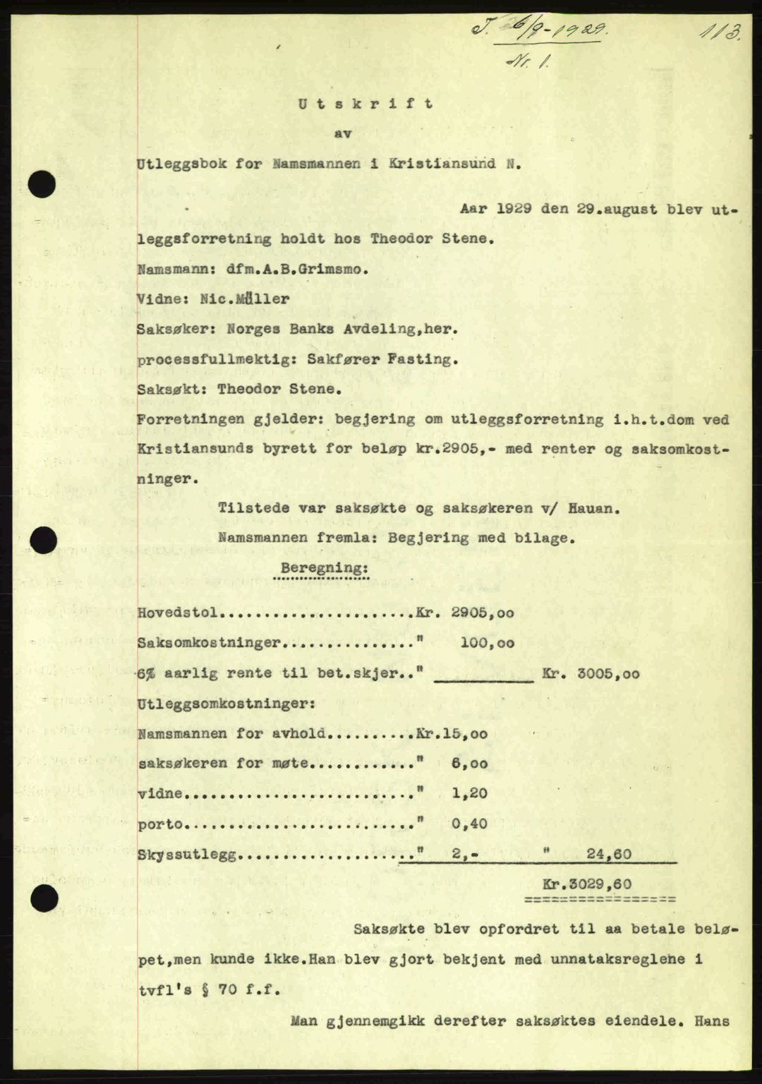 Kristiansund byfogd, AV/SAT-A-4587/A/27: Pantebok nr. 23, 1929-1930, Tingl.dato: 06.09.1929