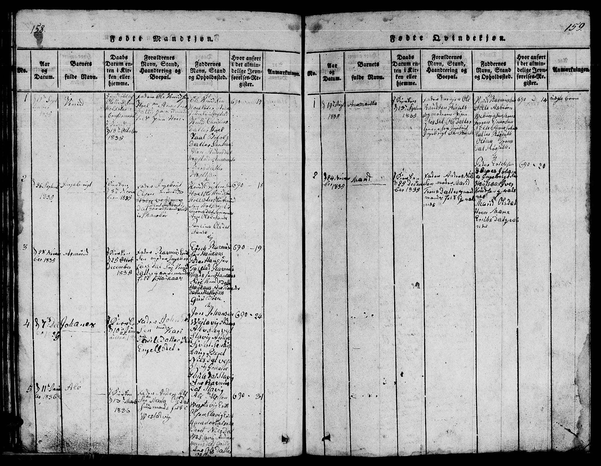 Ministerialprotokoller, klokkerbøker og fødselsregistre - Møre og Romsdal, AV/SAT-A-1454/565/L0752: Klokkerbok nr. 565C01, 1817-1844, s. 158-159