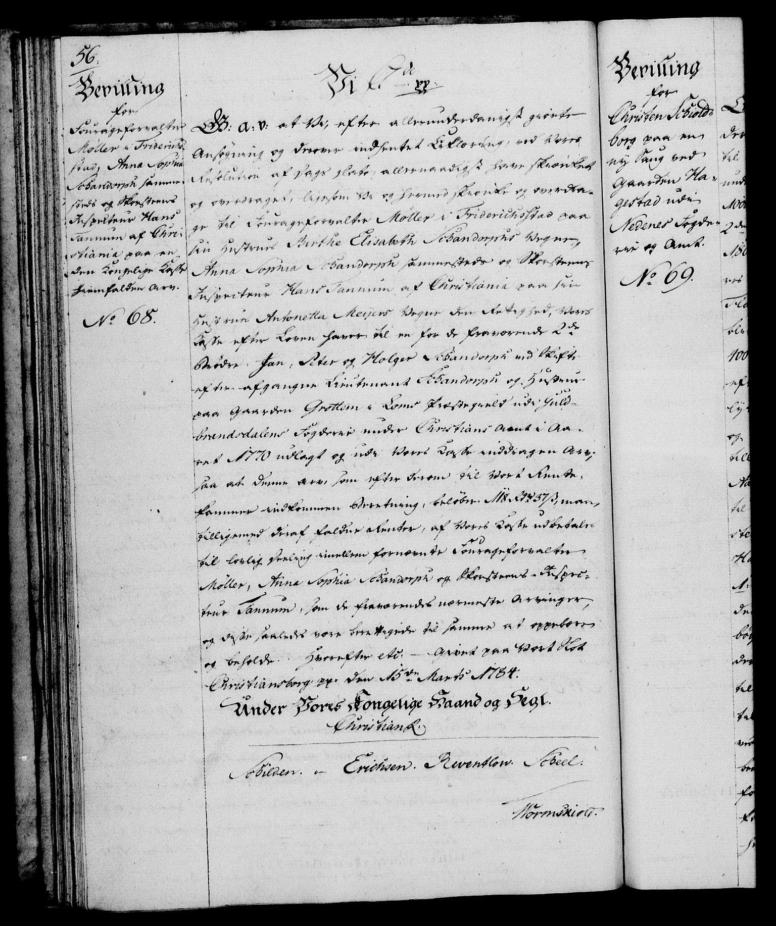 Rentekammeret, Kammerkanselliet, RA/EA-3111/G/Gg/Gga/L0013: Norsk ekspedisjonsprotokoll med register (merket RK 53.13), 1784-1787, s. 56