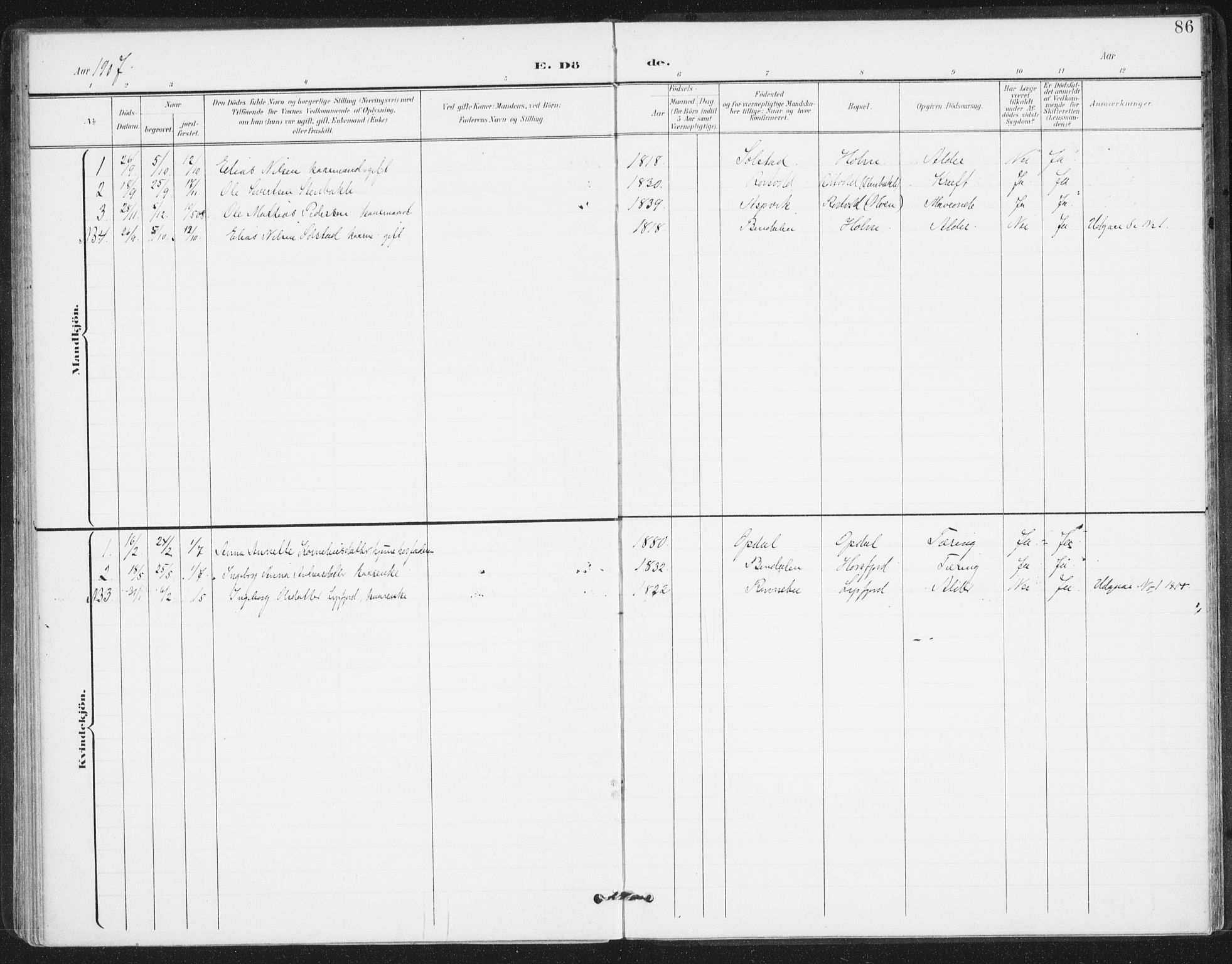 Ministerialprotokoller, klokkerbøker og fødselsregistre - Nordland, SAT/A-1459/811/L0167: Ministerialbok nr. 811A04, 1899-1913, s. 86