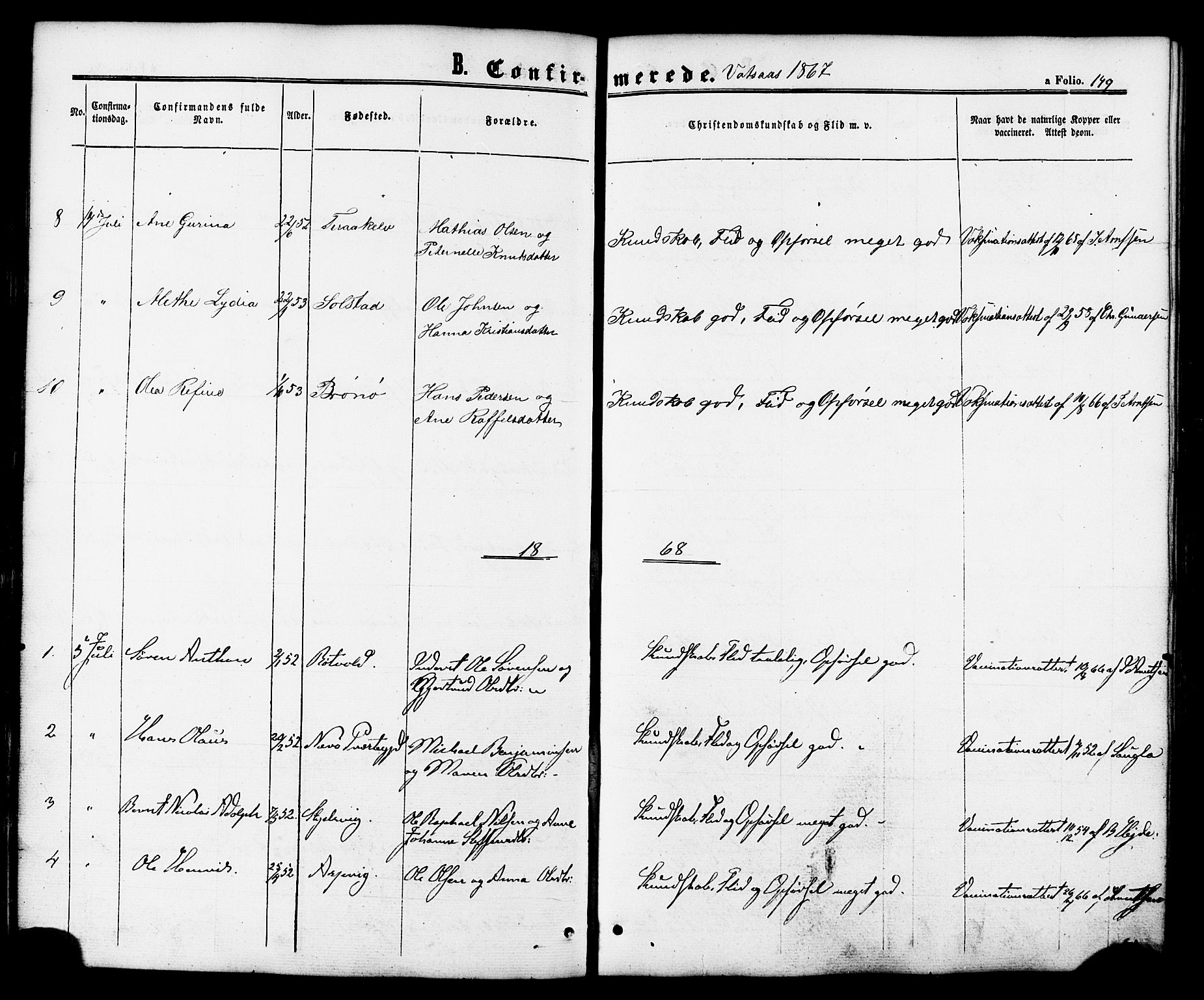 Ministerialprotokoller, klokkerbøker og fødselsregistre - Nordland, SAT/A-1459/810/L0146: Ministerialbok nr. 810A08 /1, 1862-1874, s. 149