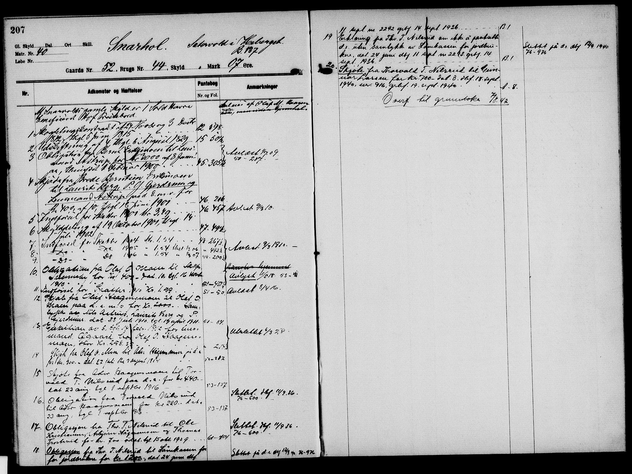 Solør tingrett, AV/SAH-TING-008/H/Ha/Hak/L0004: Panteregister nr. IV, 1900-1935, s. 207