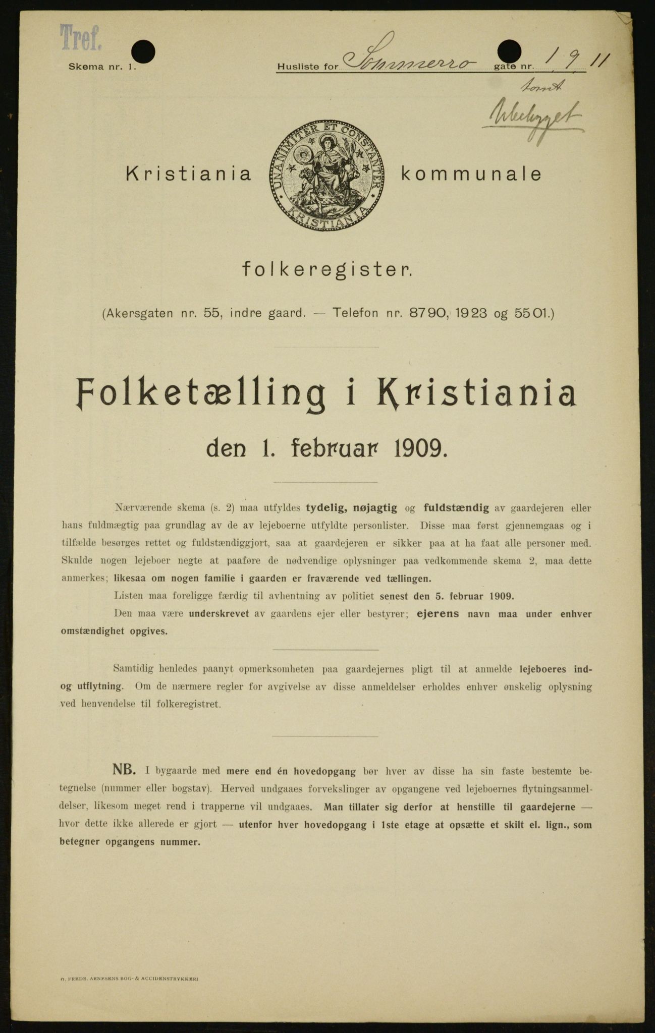 OBA, Kommunal folketelling 1.2.1909 for Kristiania kjøpstad, 1909, s. 90447