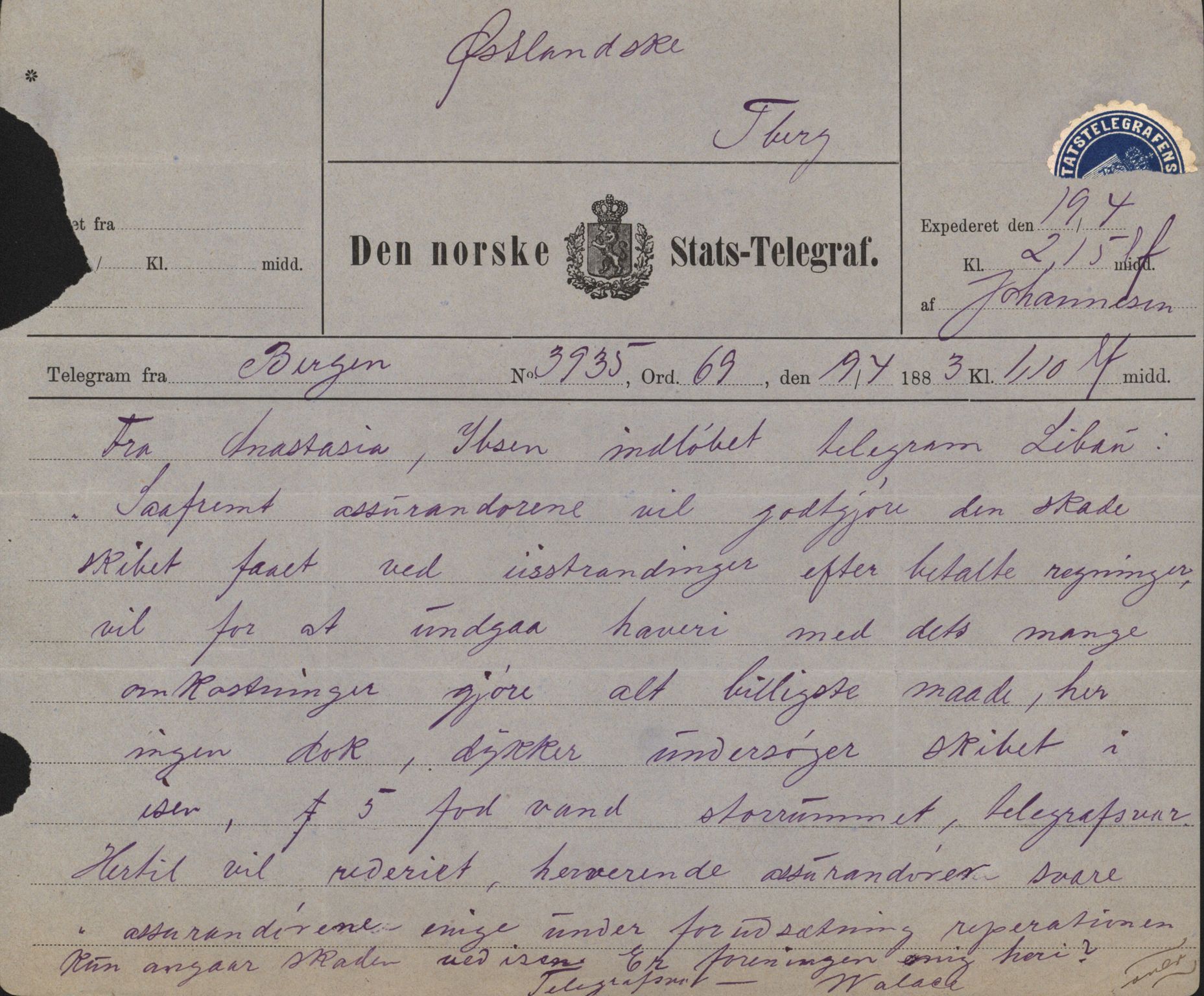 Pa 63 - Østlandske skibsassuranceforening, VEMU/A-1079/G/Ga/L0016/0003: Havaridokumenter / Triton, Bervadors Held, Anastasia, Amicitia, 1883, s. 76