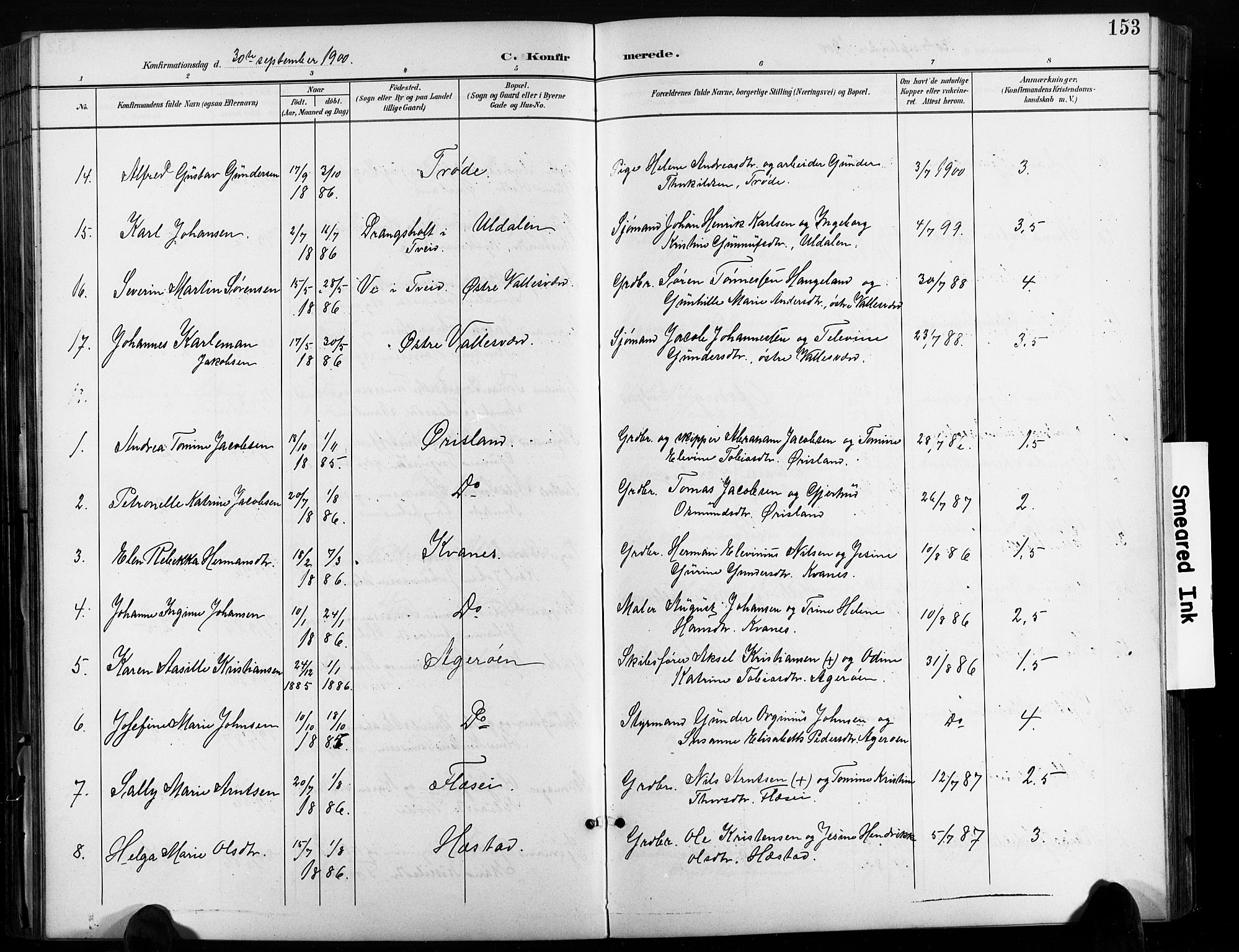 Høvåg sokneprestkontor, SAK/1111-0025/F/Fb/L0005: Klokkerbok nr. B 5, 1898-1929, s. 153