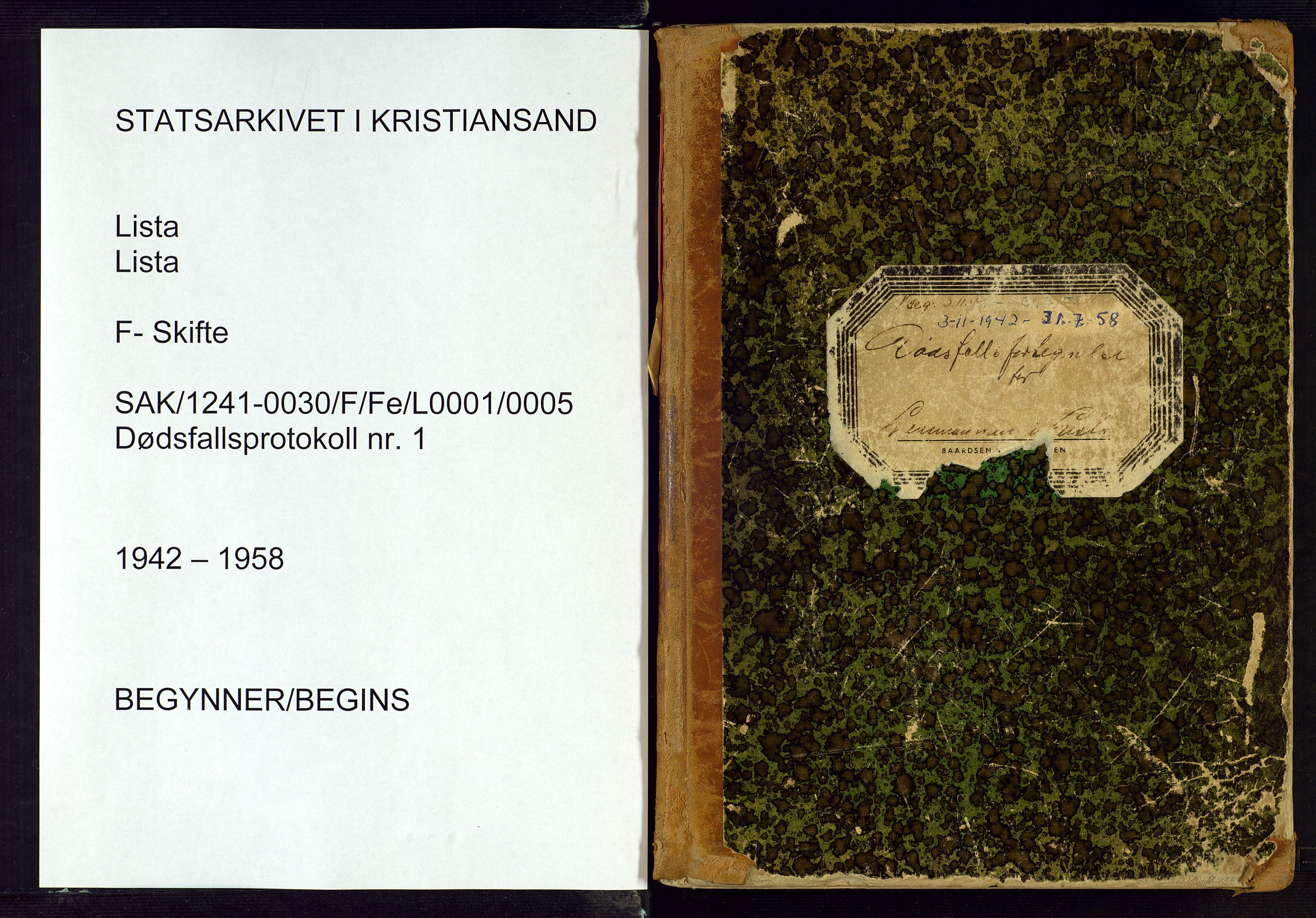 Lista lensmannskontor, AV/SAK-1241-0030/F/Fe/L0001/0005: Dødsfallsprotokoller nr 12 / Dødsfallsprotokoll, 1942-1958