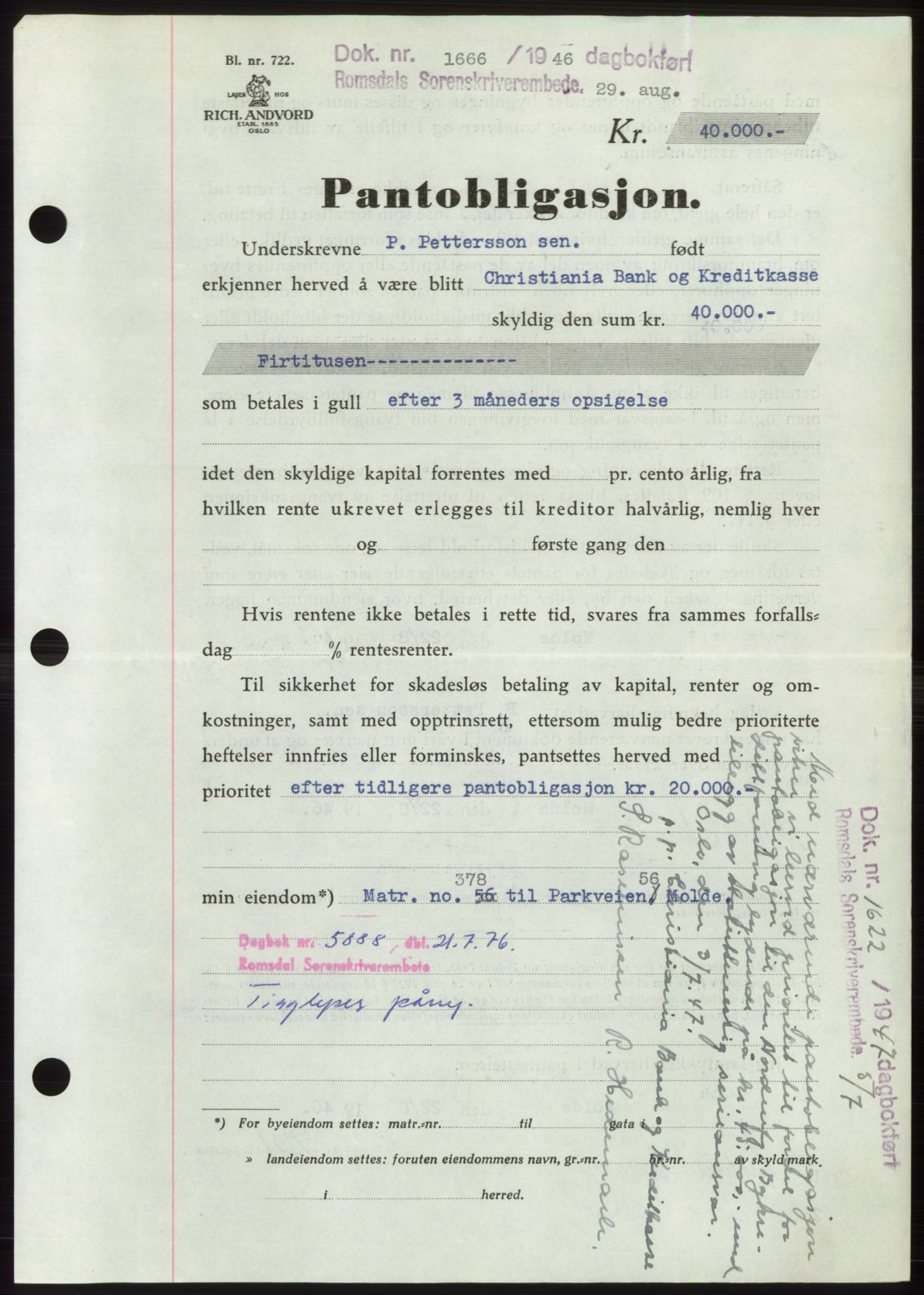 Romsdal sorenskriveri, SAT/A-4149/1/2/2C: Pantebok nr. B3, 1946-1948, Dagboknr: 1666/1946