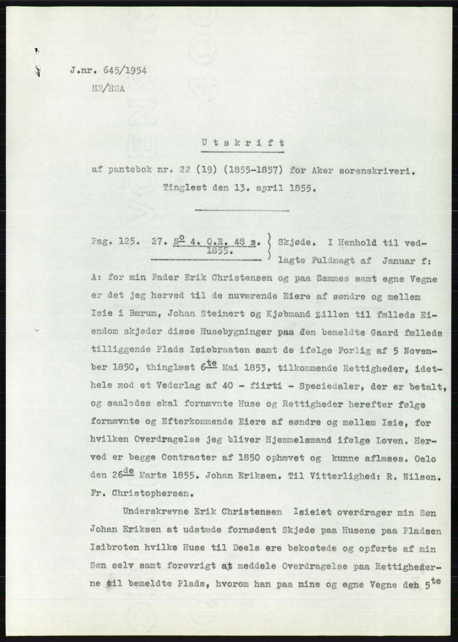 Statsarkivet i Oslo, SAO/A-10621/Z/Zd/L0001: Avskrifter, j.nr 34/1953 og 385-1291/1954, 1953-1954, s. 95