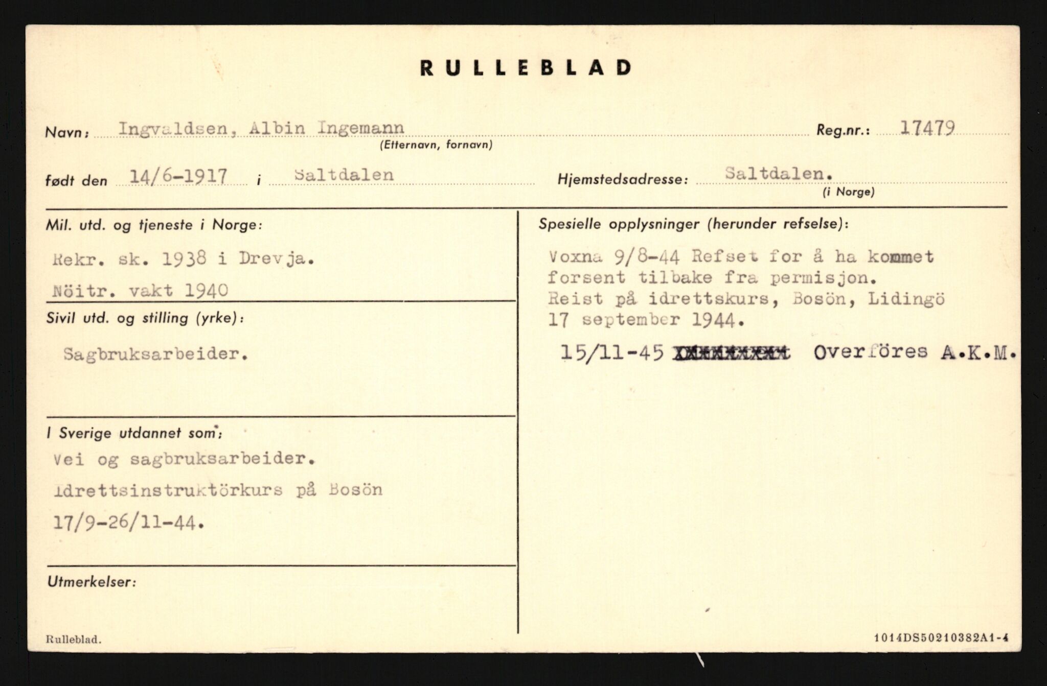 Forsvaret, Sør-Hålogaland landforsvar, AV/RA-RAFA-2552/P/Pa/L0303: Personellmapper for slettet personell, yrkesbefal og vernepliktig befal, født 1917-1920, 1936-1980, s. 145