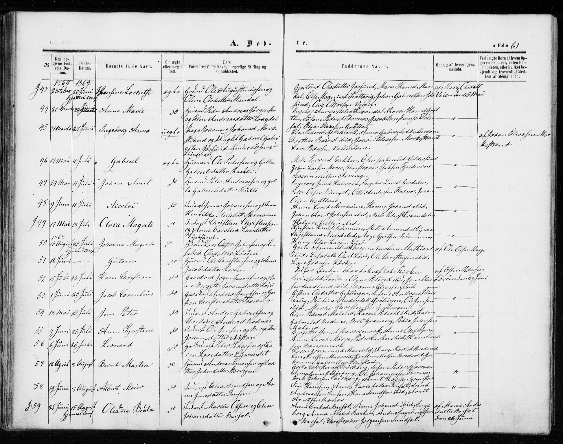 Ministerialprotokoller, klokkerbøker og fødselsregistre - Sør-Trøndelag, SAT/A-1456/655/L0678: Ministerialbok nr. 655A07, 1861-1873, s. 61