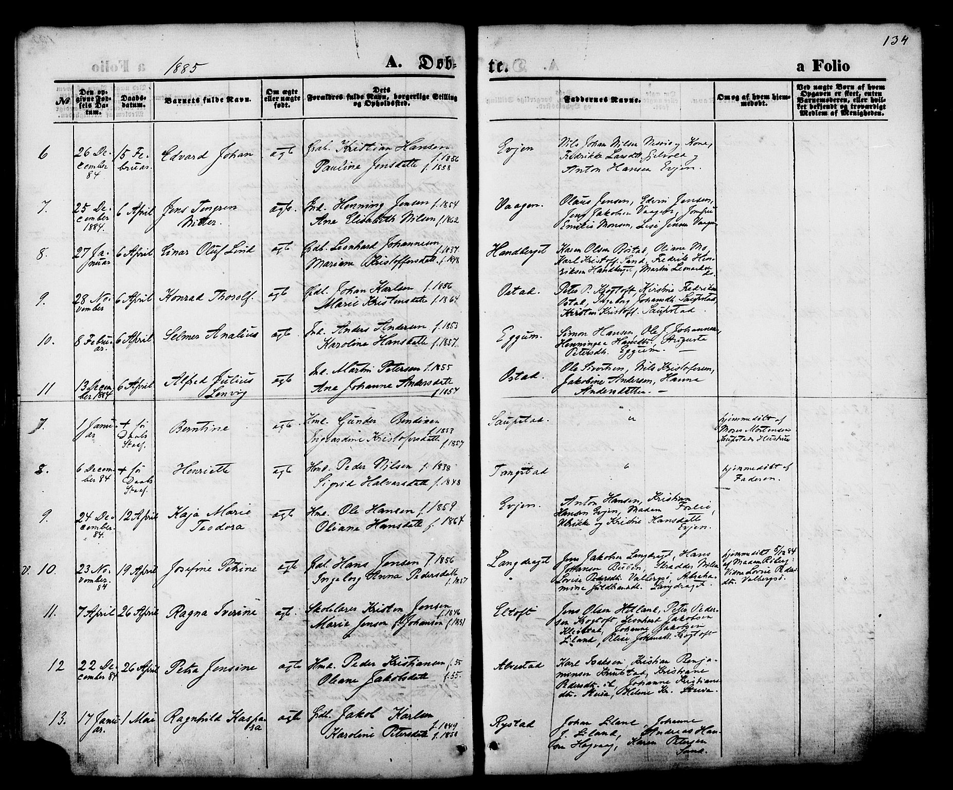 Ministerialprotokoller, klokkerbøker og fødselsregistre - Nordland, AV/SAT-A-1459/880/L1132: Ministerialbok nr. 880A06, 1869-1887, s. 134