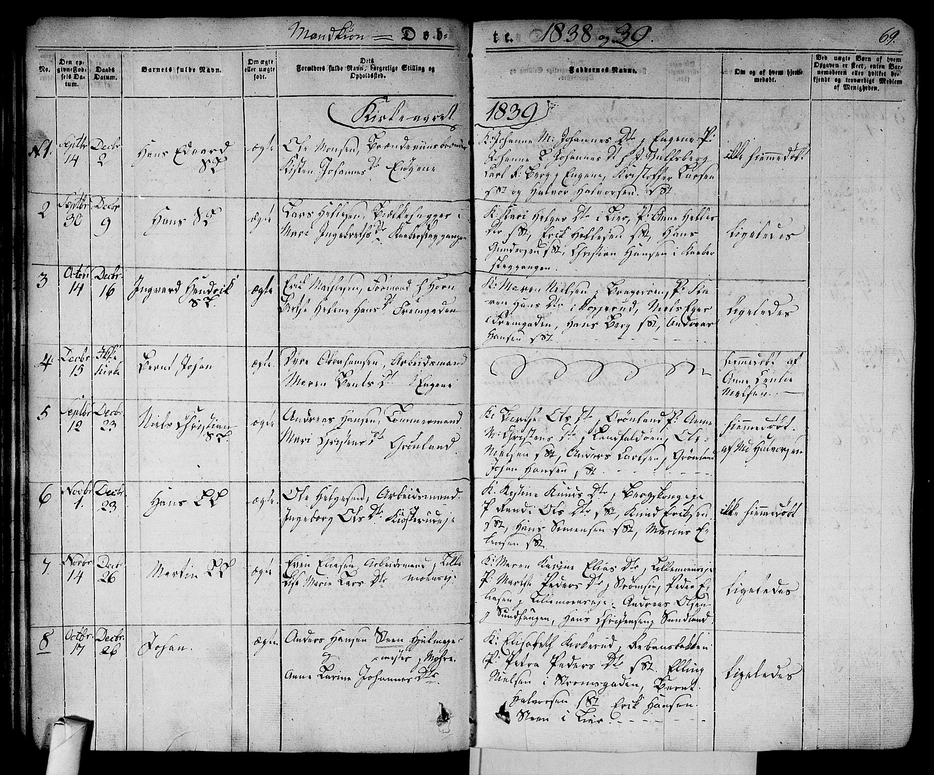 Bragernes kirkebøker, AV/SAKO-A-6/F/Fb/L0001: Ministerialbok nr. II 1, 1830-1847, s. 69