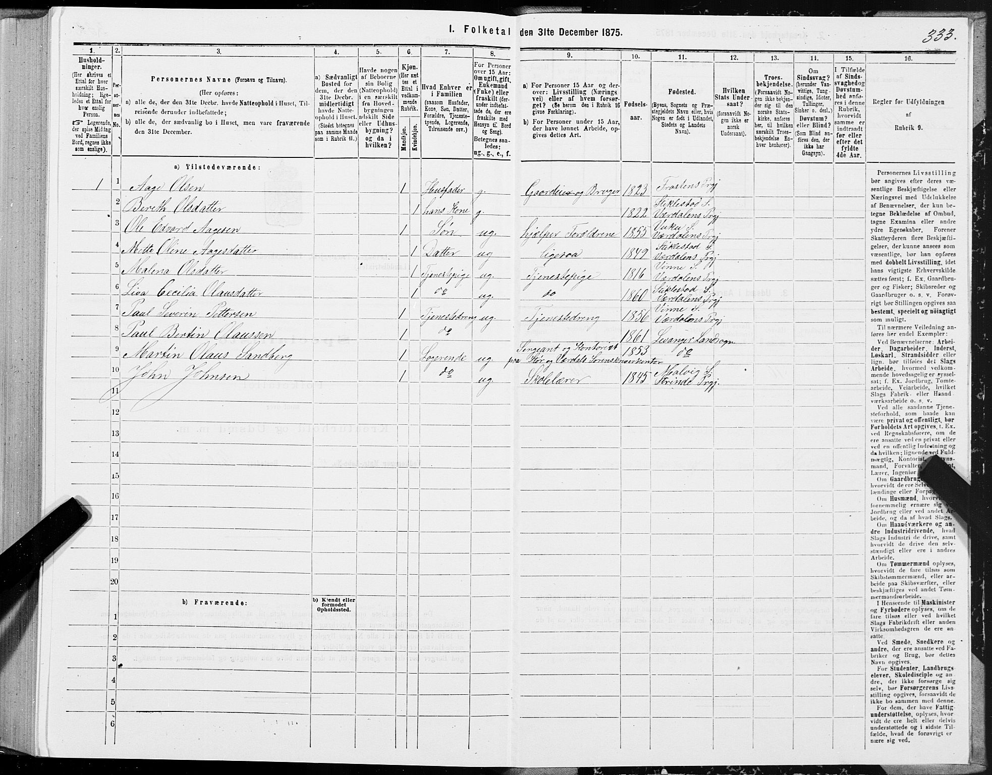 SAT, Folketelling 1875 for 1720L Levanger prestegjeld, Levanger landsokn, 1875, s. 1333