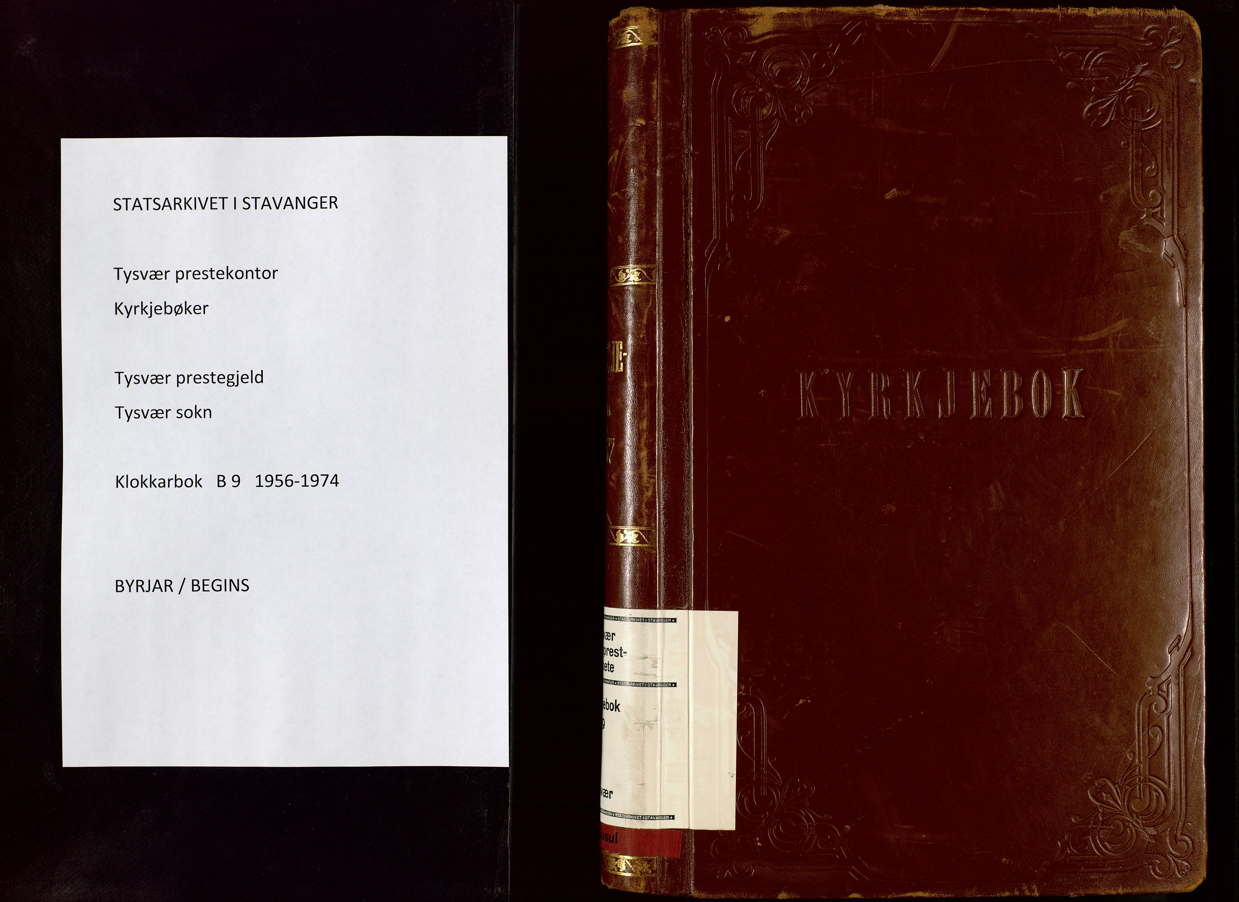 Tysvær sokneprestkontor, SAST/A -101864/H/Ha/Hab/L0009: Klokkerbok nr. B 9, 1956-1974
