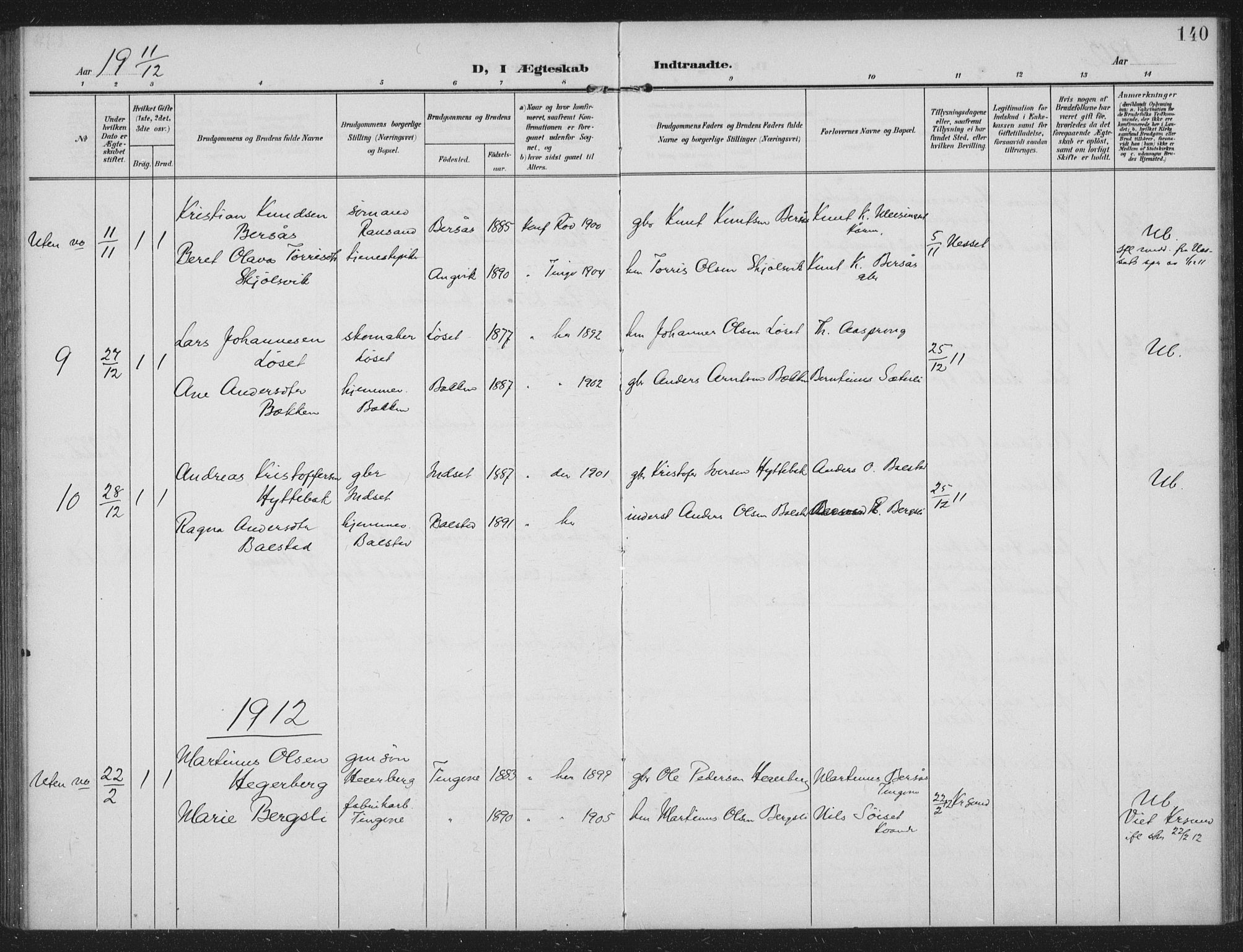 Ministerialprotokoller, klokkerbøker og fødselsregistre - Møre og Romsdal, SAT/A-1454/586/L0989: Ministerialbok nr. 586A15, 1906-1915, s. 140