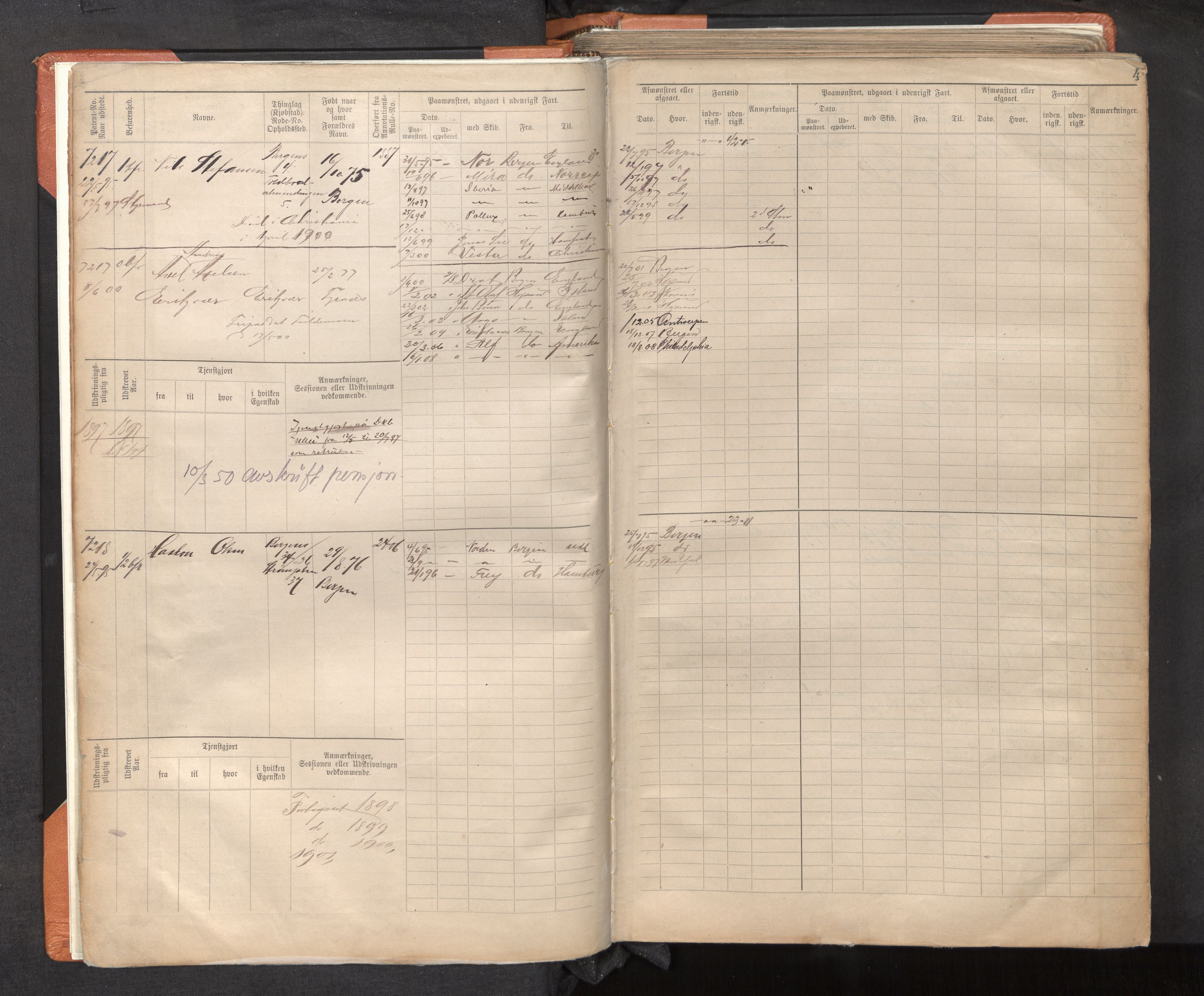 Innrulleringssjefen i Bergen, AV/SAB-A-100050/F/Fc/L0012: Sjøfartshovedrulle, nr. 7211 - 8168, 1895-1900, s. 4