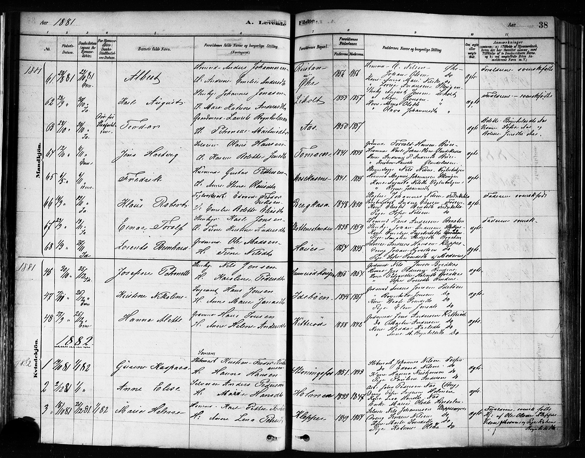 Idd prestekontor Kirkebøker, AV/SAO-A-10911/F/Fc/L0006a: Ministerialbok nr. III 6A, 1878-1903, s. 38