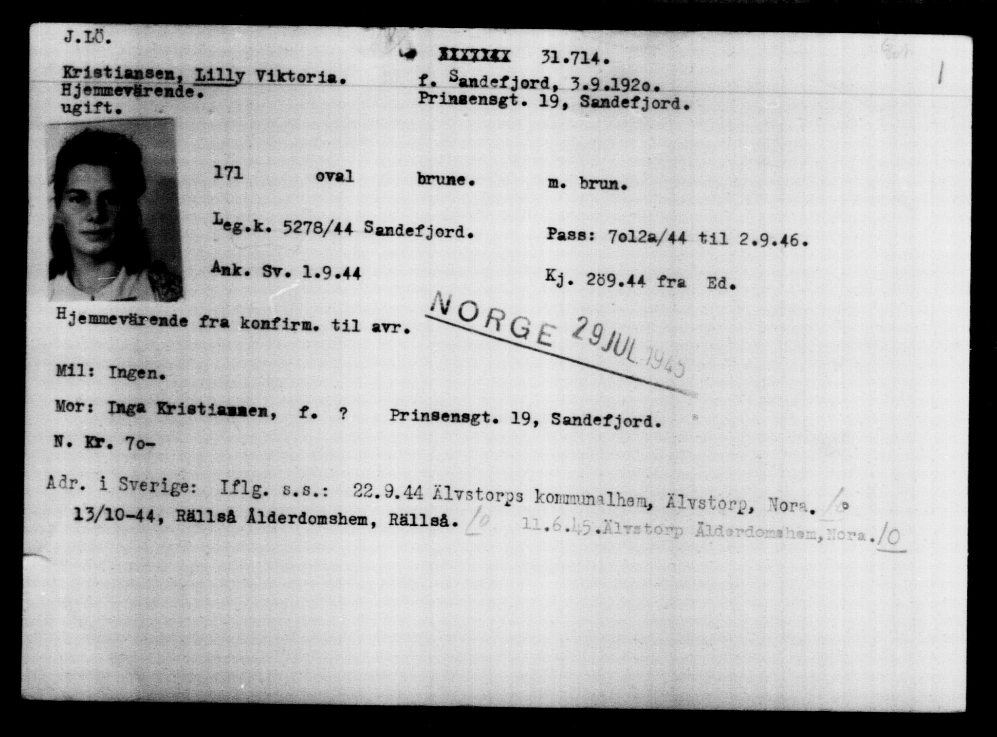 Den Kgl. Norske Legasjons Flyktningskontor, AV/RA-S-6753/V/Va/L0013: Kjesäterkartoteket.  Flyktningenr. 31500-34731, 1940-1945, s. 230