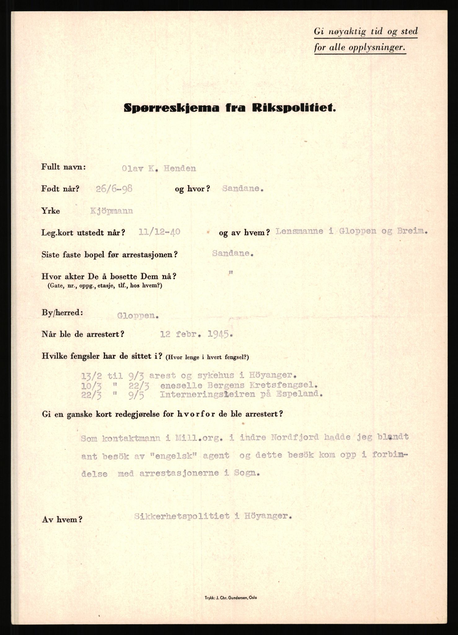 Rikspolitisjefen, AV/RA-S-1560/L/L0007: Heen, Erik C. - Iversen, Trygve, 1940-1945, s. 13