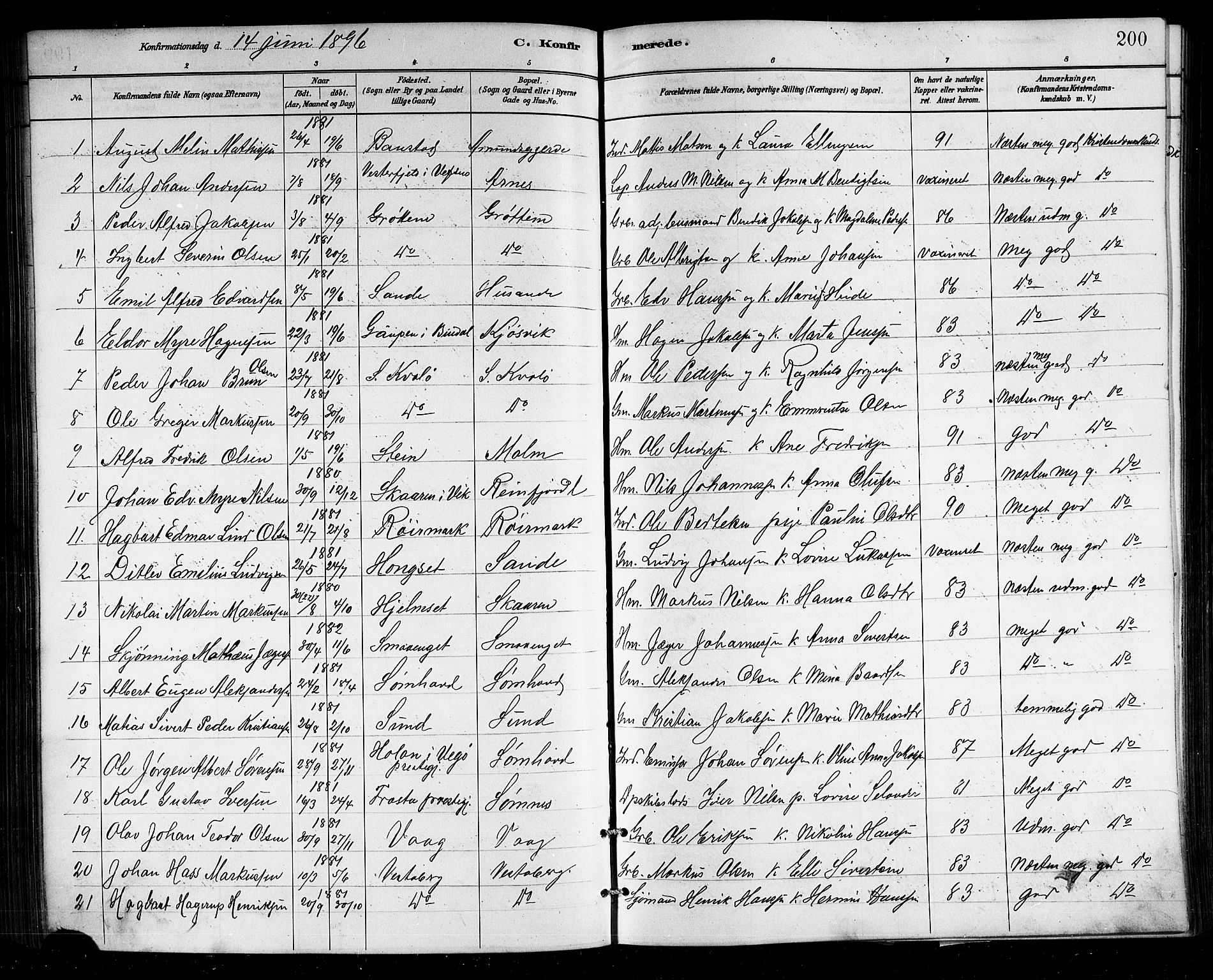 Ministerialprotokoller, klokkerbøker og fødselsregistre - Nordland, AV/SAT-A-1459/812/L0188: Klokkerbok nr. 812C06, 1884-1912, s. 200