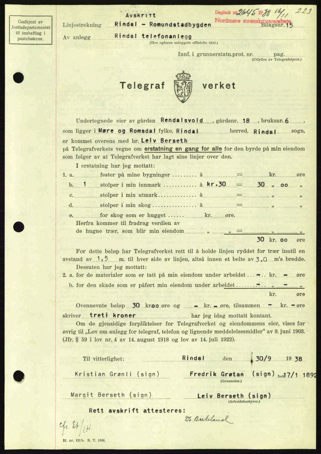 Nordmøre sorenskriveri, AV/SAT-A-4132/1/2/2Ca: Pantebok nr. B84, 1938-1939, Dagboknr: 2645/1938