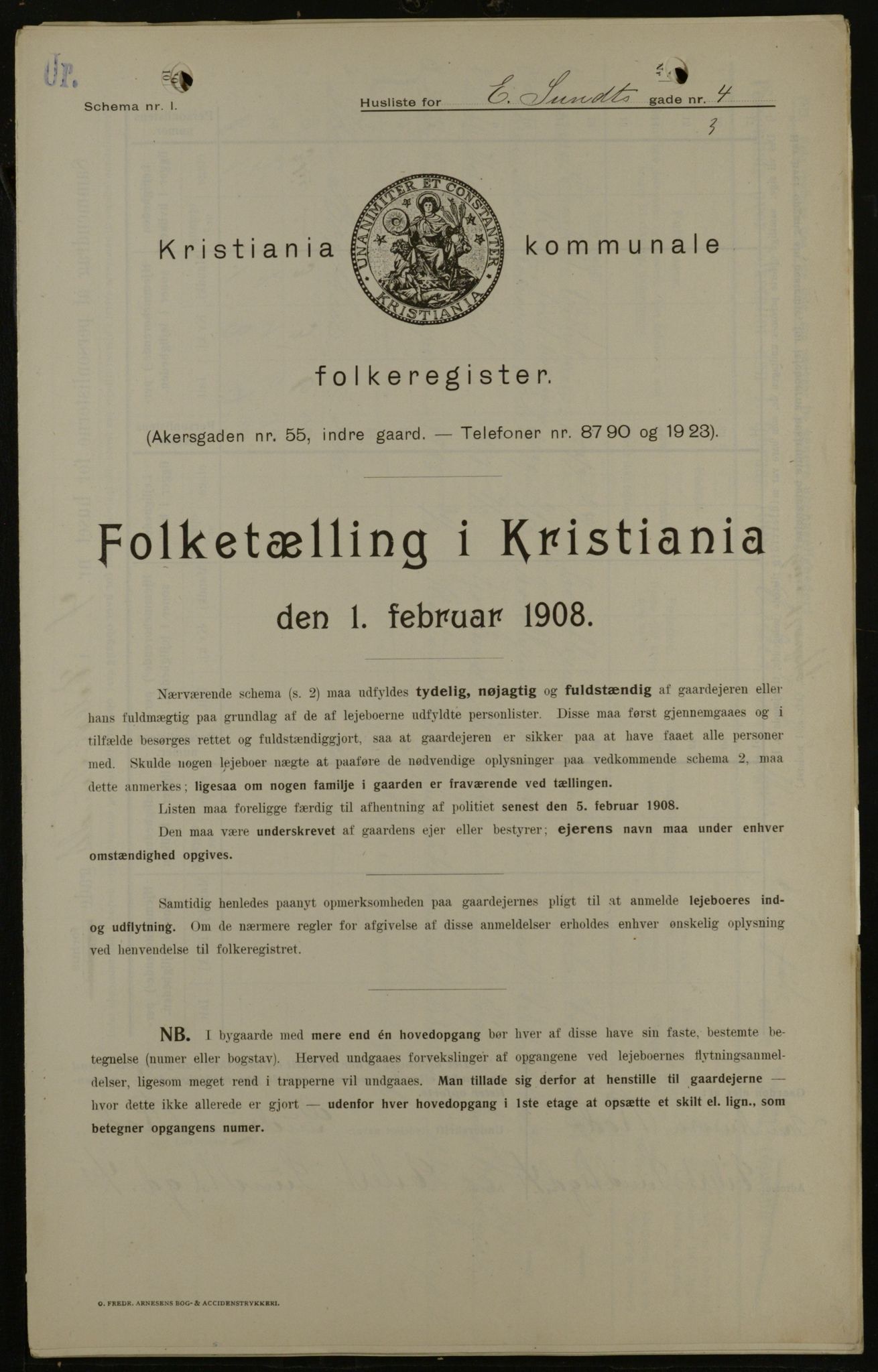 OBA, Kommunal folketelling 1.2.1908 for Kristiania kjøpstad, 1908, s. 17346