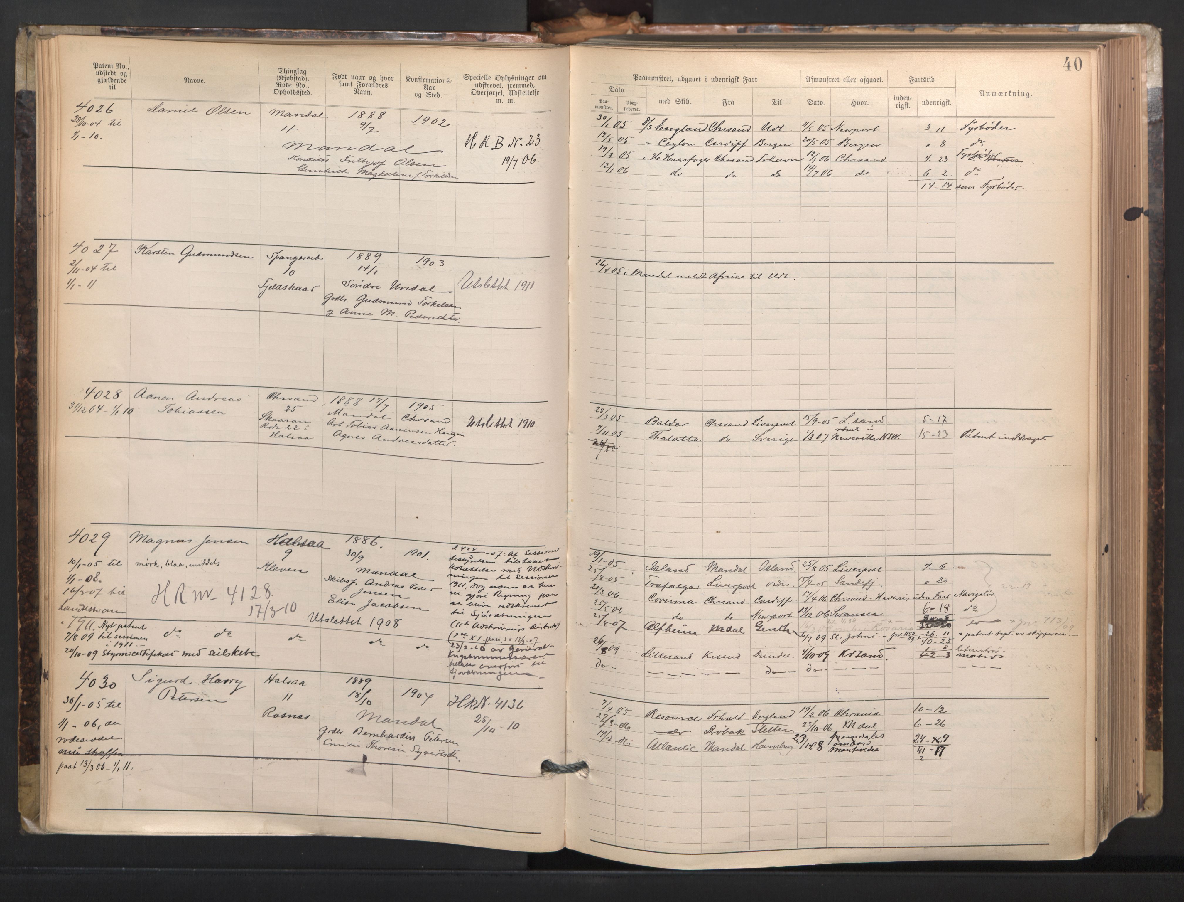Mandal mønstringskrets, AV/SAK-2031-0016/F/Fa/L0003: Annotasjonsrulle nr 3831-4730 med register, L-5, 1900-1948, s. 64