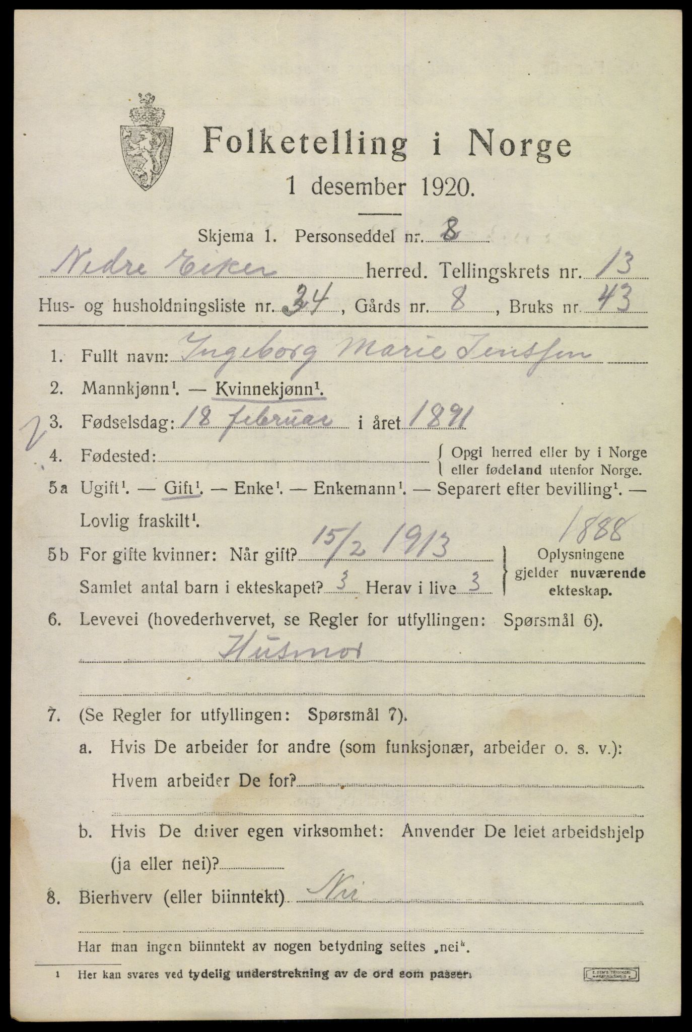 SAKO, Folketelling 1920 for 0625 Nedre Eiker herred, 1920, s. 15175