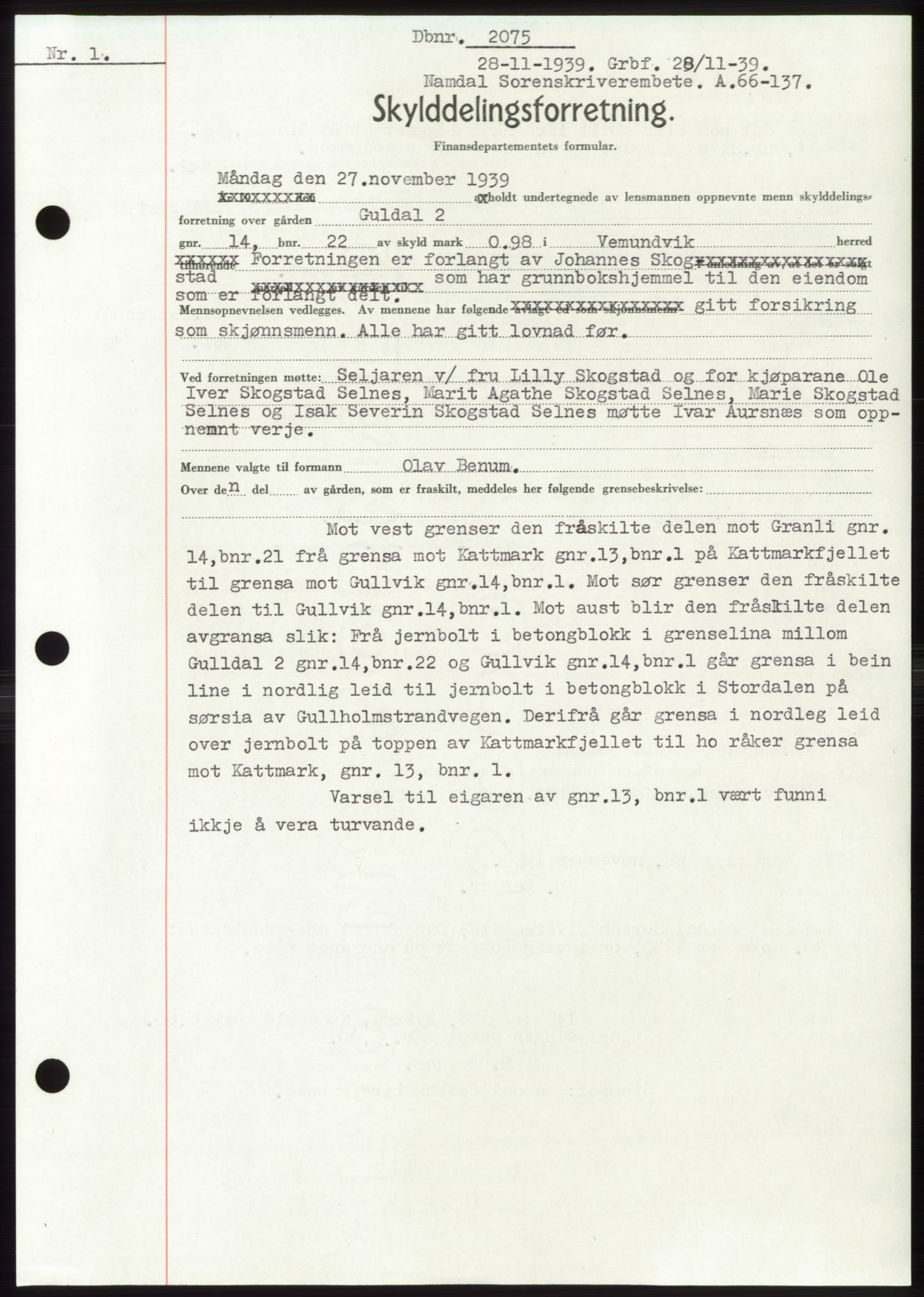 Namdal sorenskriveri, SAT/A-4133/1/2/2C: Pantebok nr. -, 1937-1939, Tingl.dato: 28.11.1939