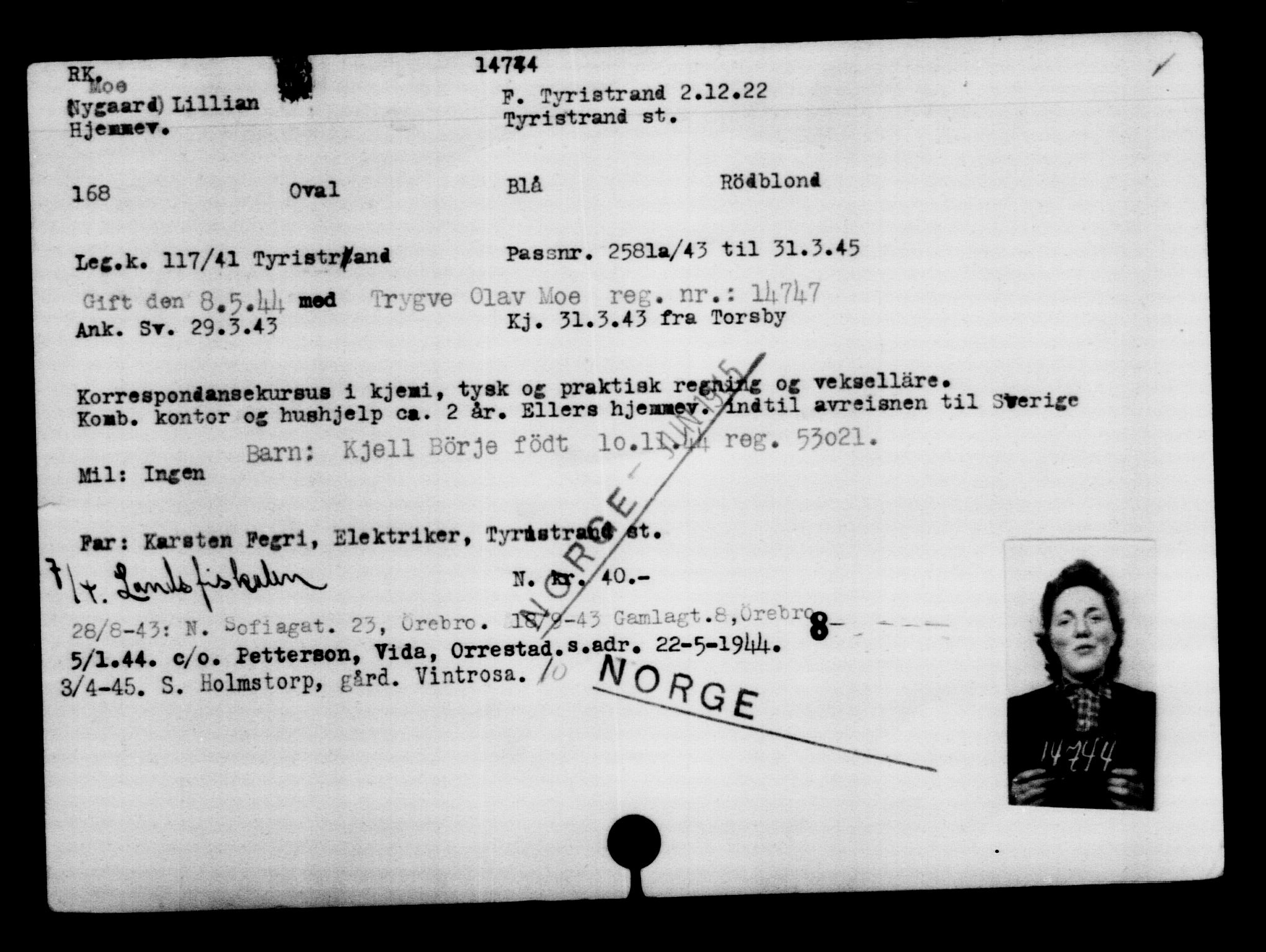 Den Kgl. Norske Legasjons Flyktningskontor, AV/RA-S-6753/V/Va/L0007: Kjesäterkartoteket.  Flyktningenr. 12700-15723, 1940-1945, s. 2357