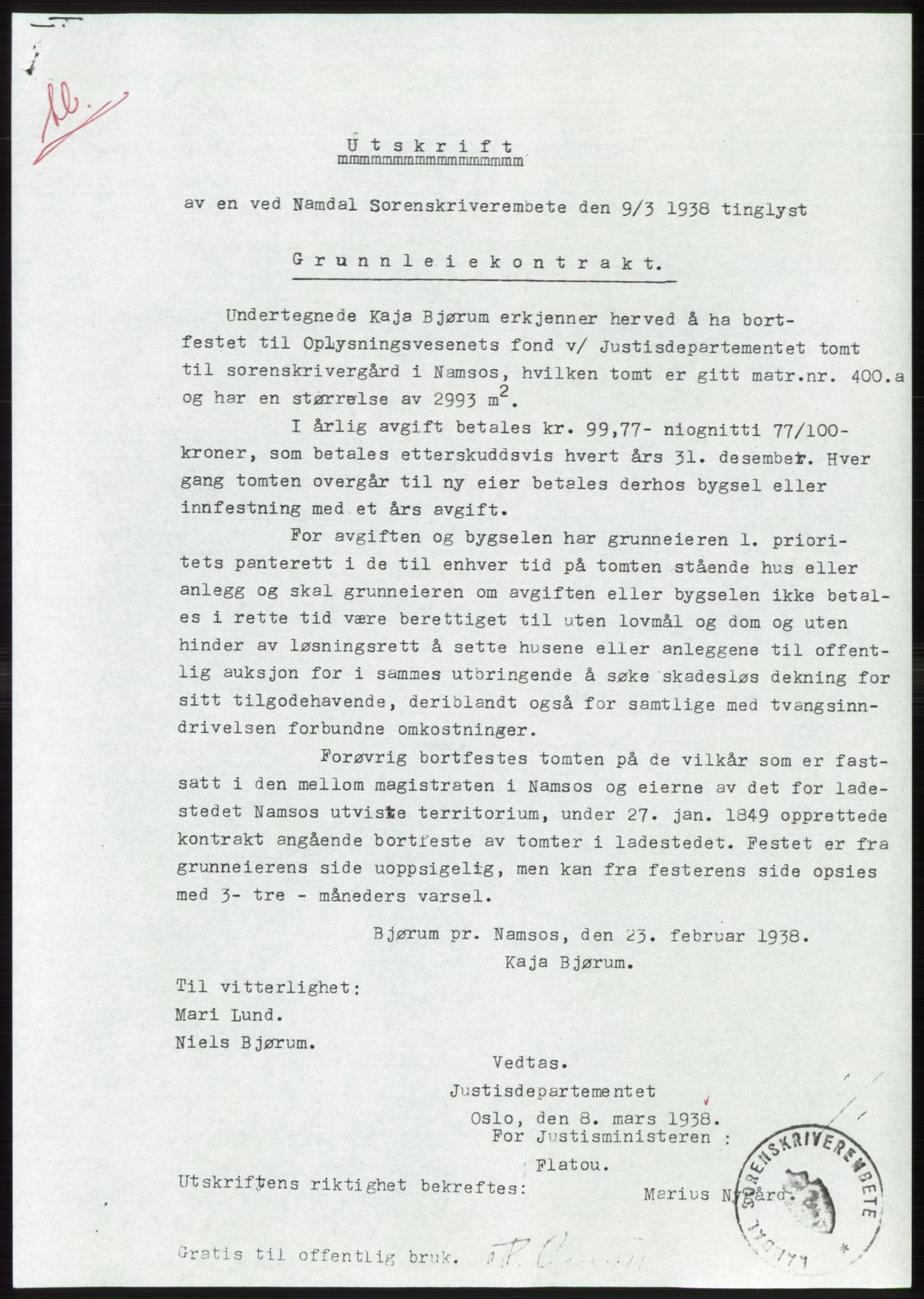Namdal sorenskriveri, SAT/A-4133/1/2/2C: Pantebok nr. -, 1937-1939, Tingl.dato: 09.03.1938