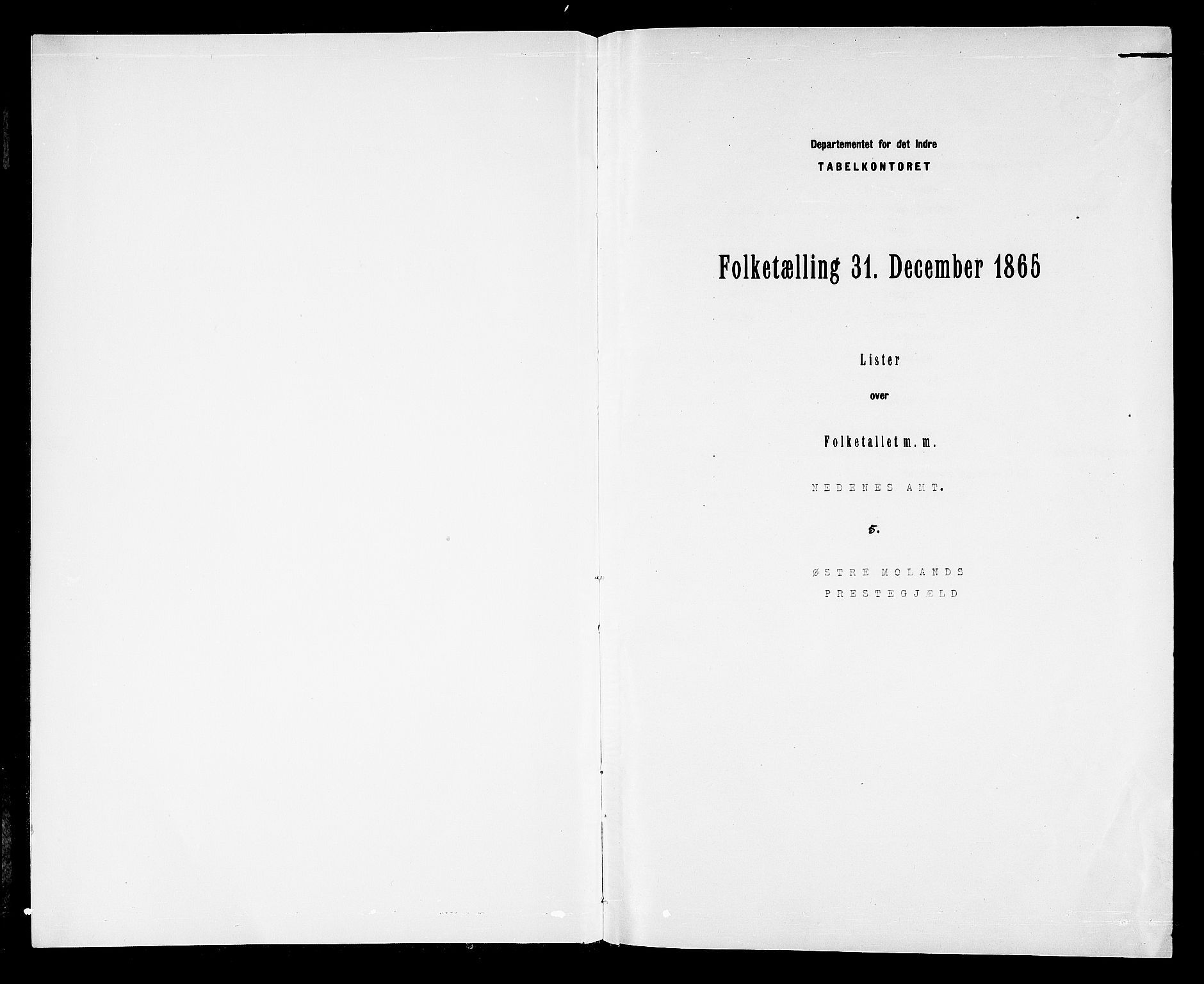 RA, Folketelling 1865 for 0918P Austre Moland prestegjeld, 1865, s. 3