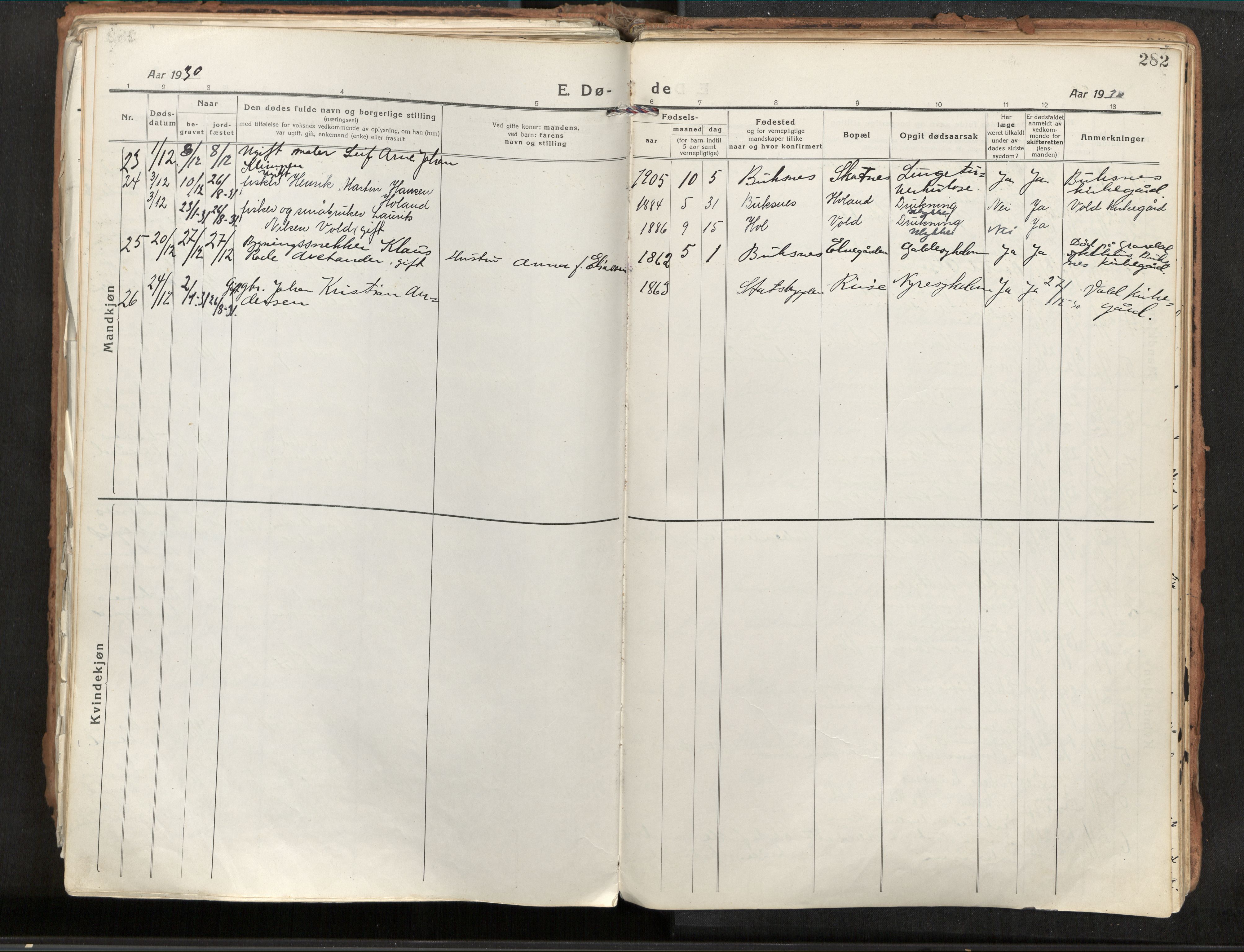 Ministerialprotokoller, klokkerbøker og fødselsregistre - Nordland, AV/SAT-A-1459/881/L1160: Ministerialbok nr. 881A13, 1919-1937, s. 282